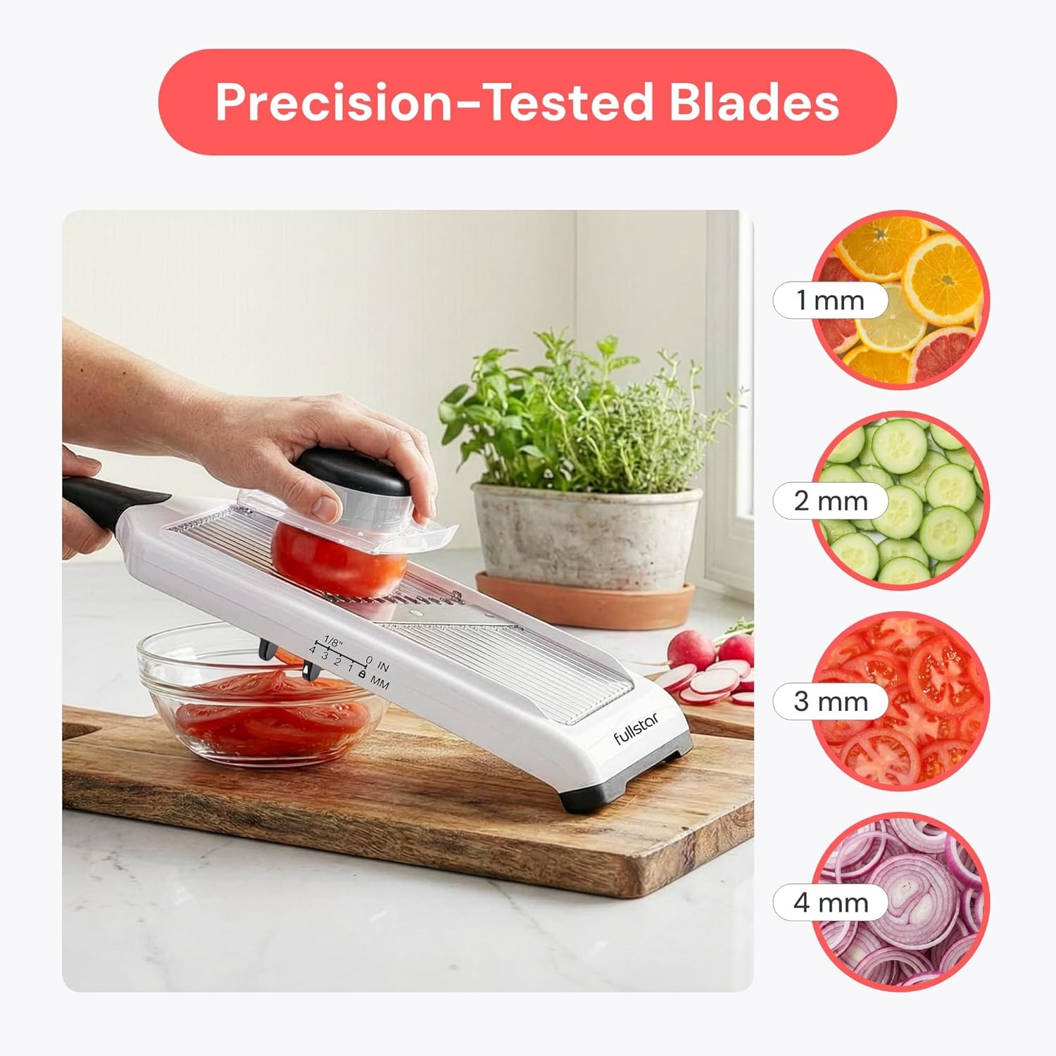 image:imageFullstar Handheld Mandoline Vegetable Slicer amp Julienne Cutter 2 in 1 Onion Veggie amp Fruit Slicer 4 Thickness Settings with Stainless Steel Guard for Easy amp Safer Slicing WhiteWhite