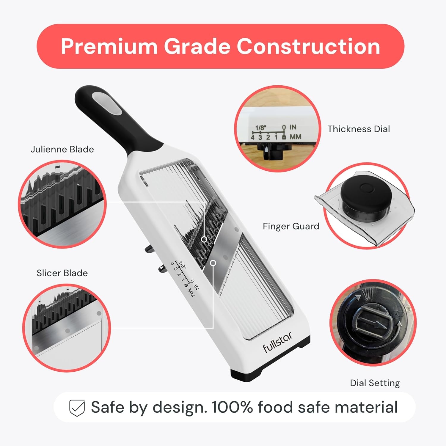 image:imageFullstar Handheld Mandoline Vegetable Slicer amp Julienne Cutter 2 in 1 Onion Veggie amp Fruit Slicer 4 Thickness Settings with Stainless Steel Guard for Easy amp Safer Slicing WhiteWhite