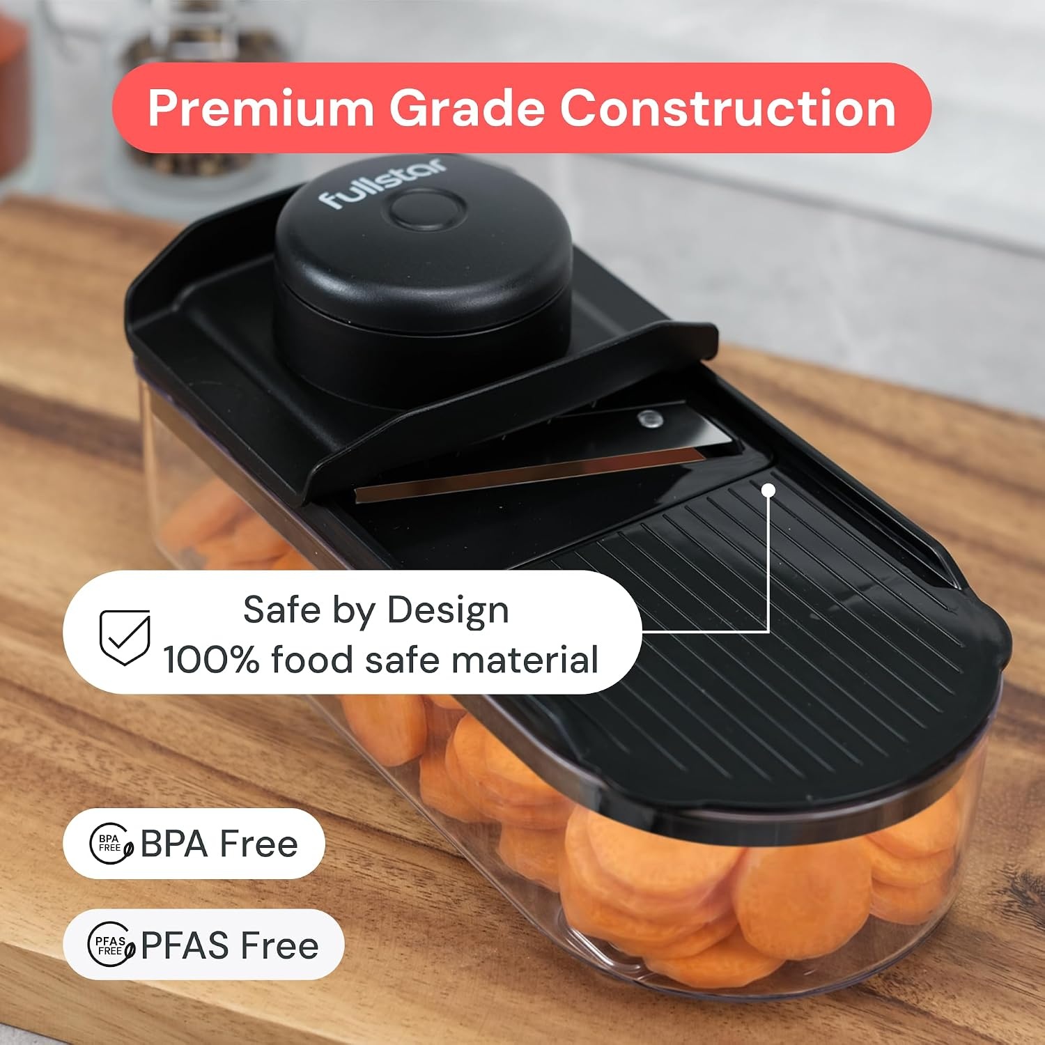 image:imageFullstar Essential Mandoline Vegetable Slicer amp Julienne Cutter 4 in 1 Compact Fruit Cutter Cucumber Slicer amp Cheese Grater with Stainless Steel Blades Guard amp 3Cup Container BlackBlack