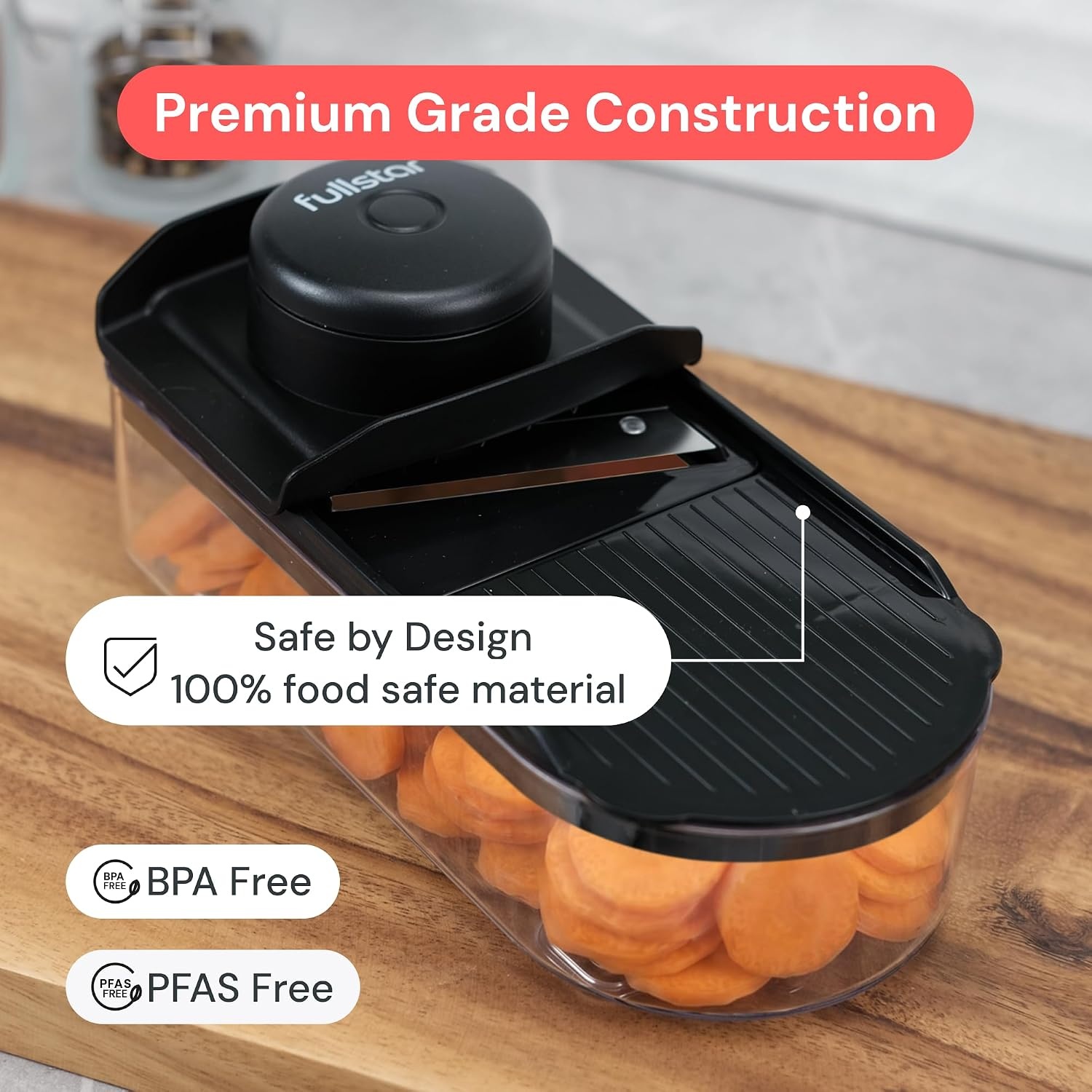 image:imageFullstar Essential Mandoline Vegetable Slicer amp Julienne Cutter 4 in 1 Compact Fruit Cutter Cucumber Slicer amp Cheese Grater with Stainless Steel Blades Guard amp 3Cup Container BlackBlack