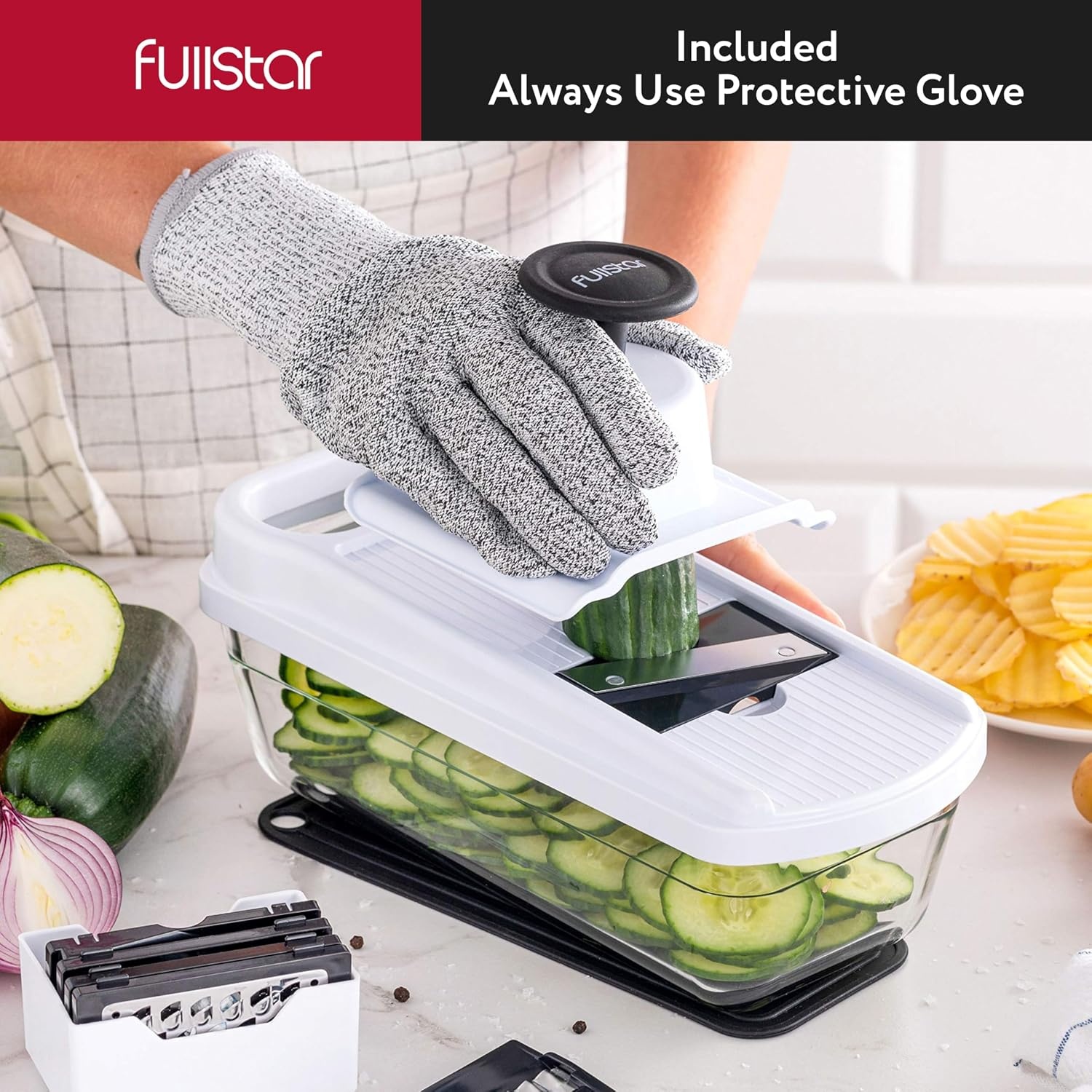 image:imageFullstar Mandoline Slicer for Kitchen Fruit Cutter Cheese Grater Cucumber Slicer Food Cutter amp Kitchen Gadgets 7 in 1 White