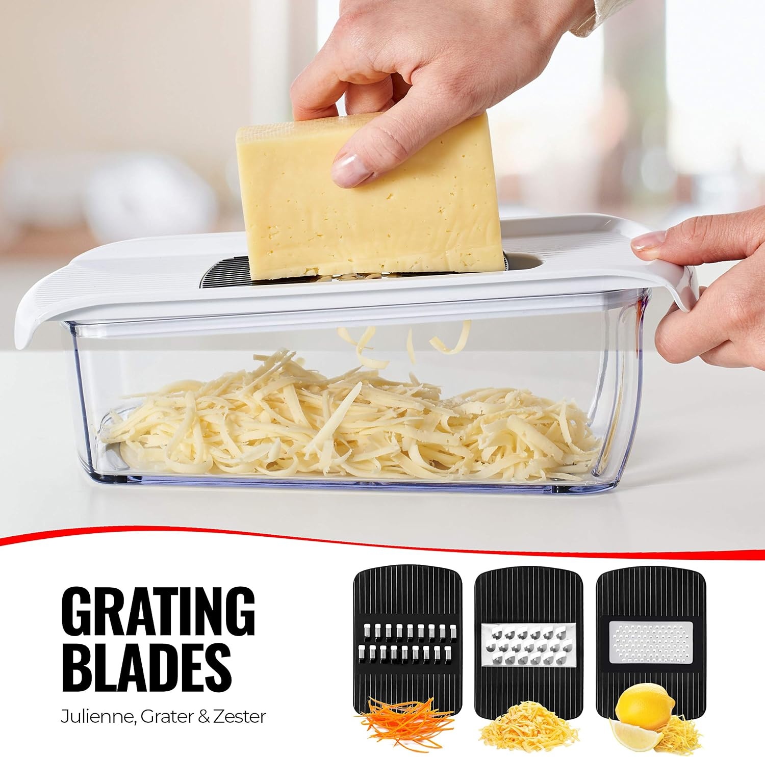 image:imageFullstar Pro Mandoline Vegetable Slicer Grater amp Spiralizer with Container 6 in 1 Fruit Cutter Cheese Grater amp Spiralizer with Safety Gloves Stainless Steel Blades amp Container WhiteWhiteBlack