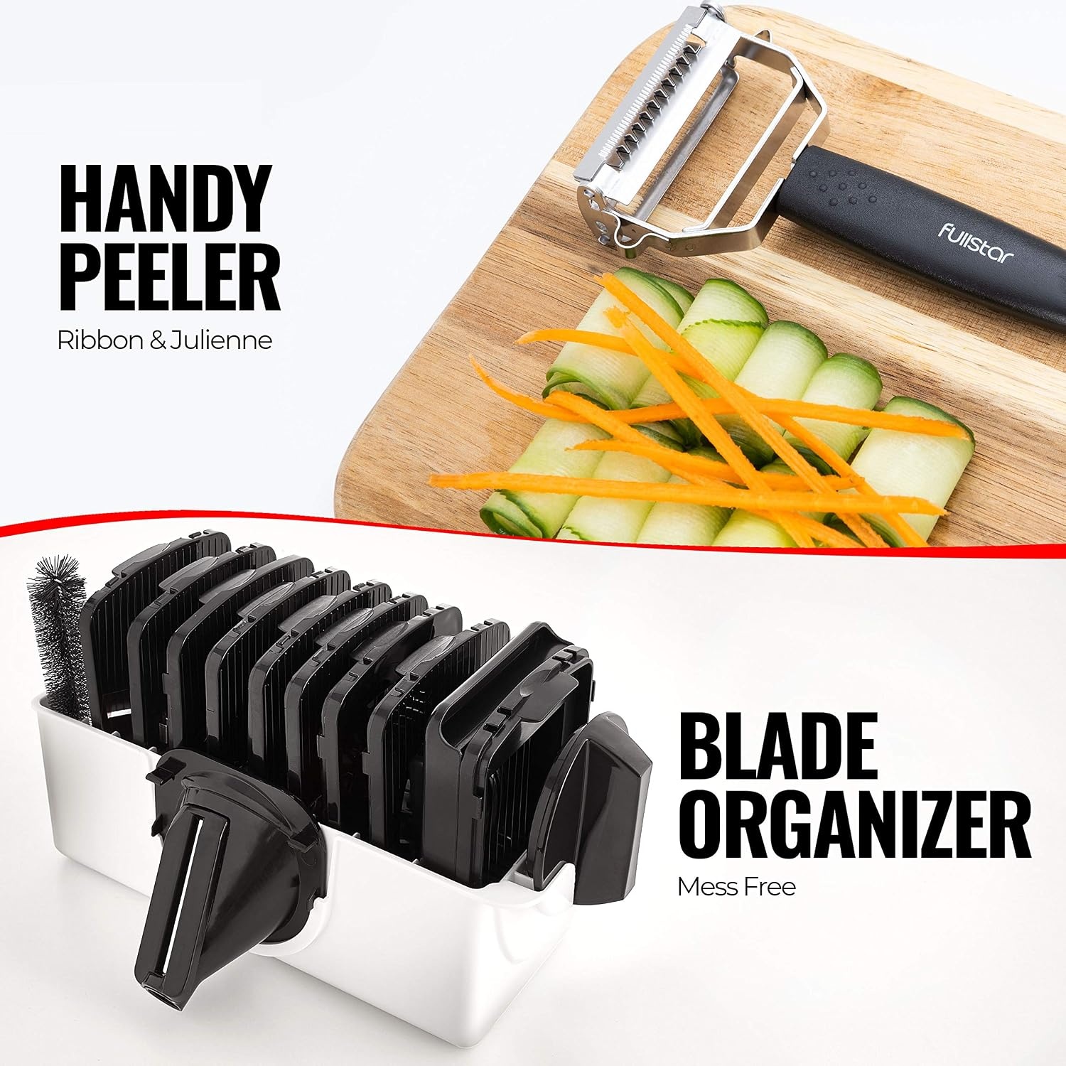 image:imageFullstar Pro Mandoline Vegetable Slicer Grater amp Spiralizer with Container 6 in 1 Fruit Cutter Cheese Grater amp Spiralizer with Safety Gloves Stainless Steel Blades amp Container WhiteWhiteBlack