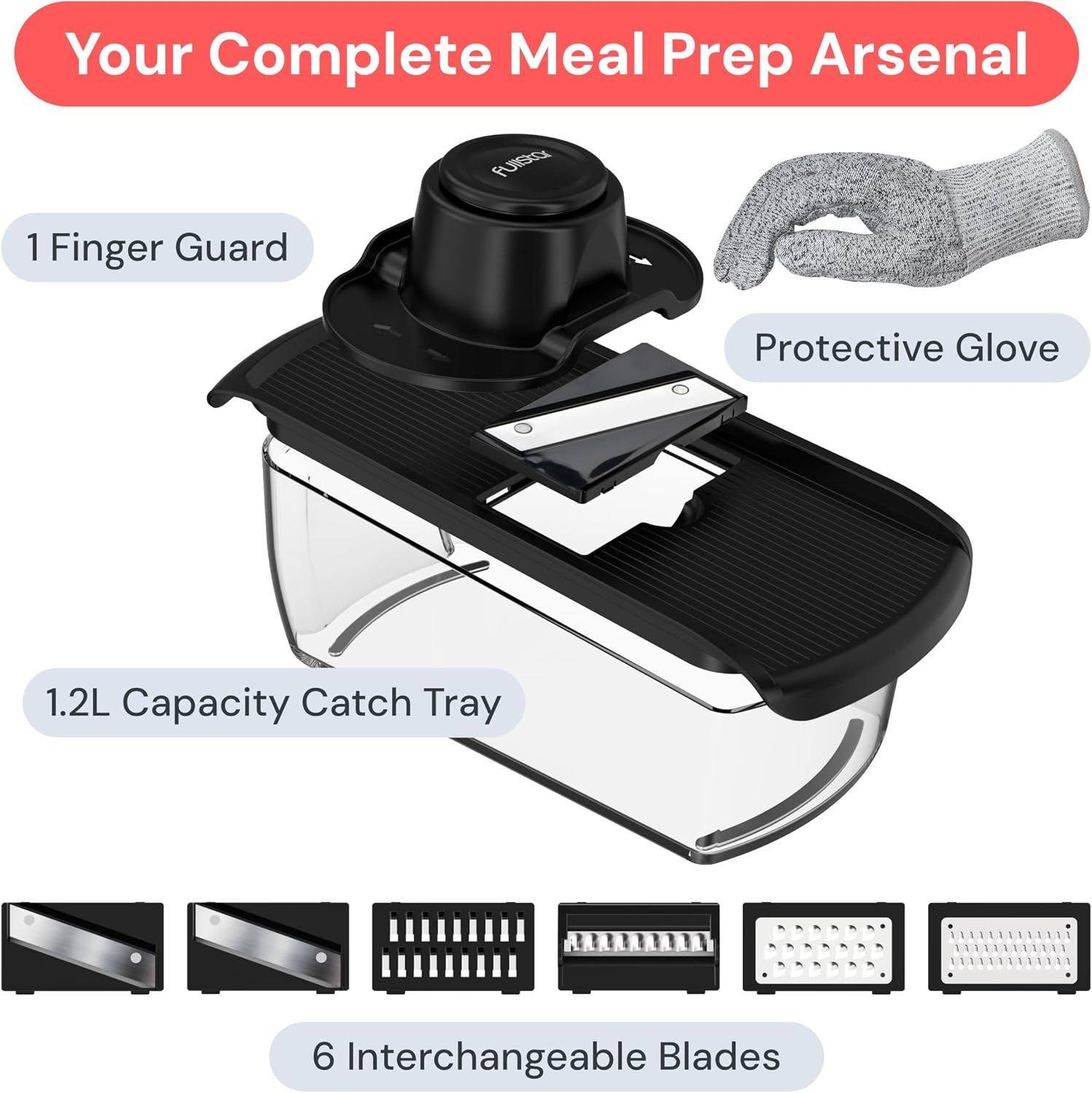 image:imageFullstar Pro Mandoline Vegetable Slicer Grater amp Spiralizer with Container 6 in 1 Fruit Cutter Cheese Grater amp Spiralizer with Safety Gloves Stainless Steel Blades amp Container WhiteBlack