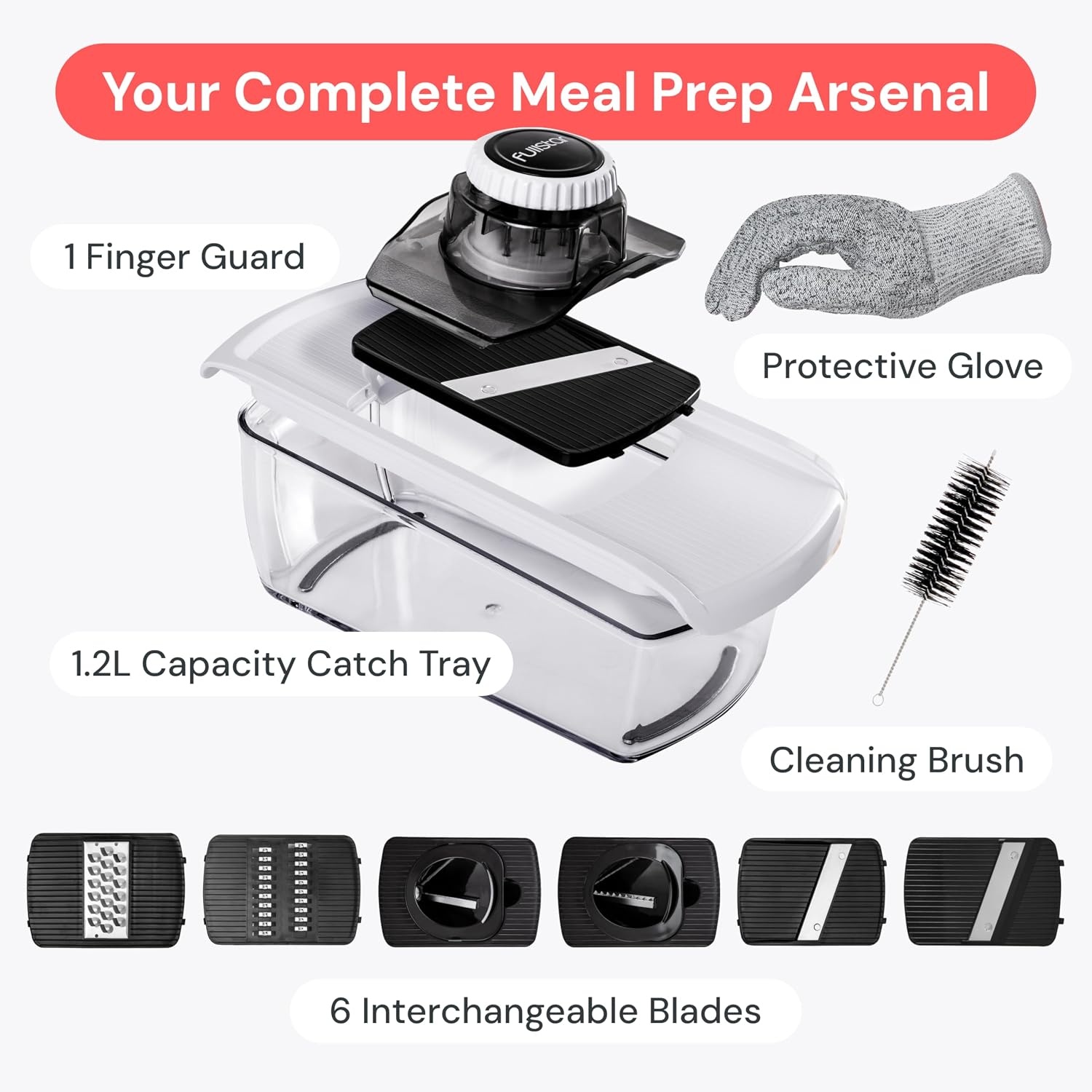 image:imageFullstar Pro Mandoline Vegetable Slicer Grater amp Spiralizer with Container 6 in 1 Fruit Cutter Cheese Grater amp Spiralizer with Safety Gloves Stainless Steel Blades amp Container WhiteWhite