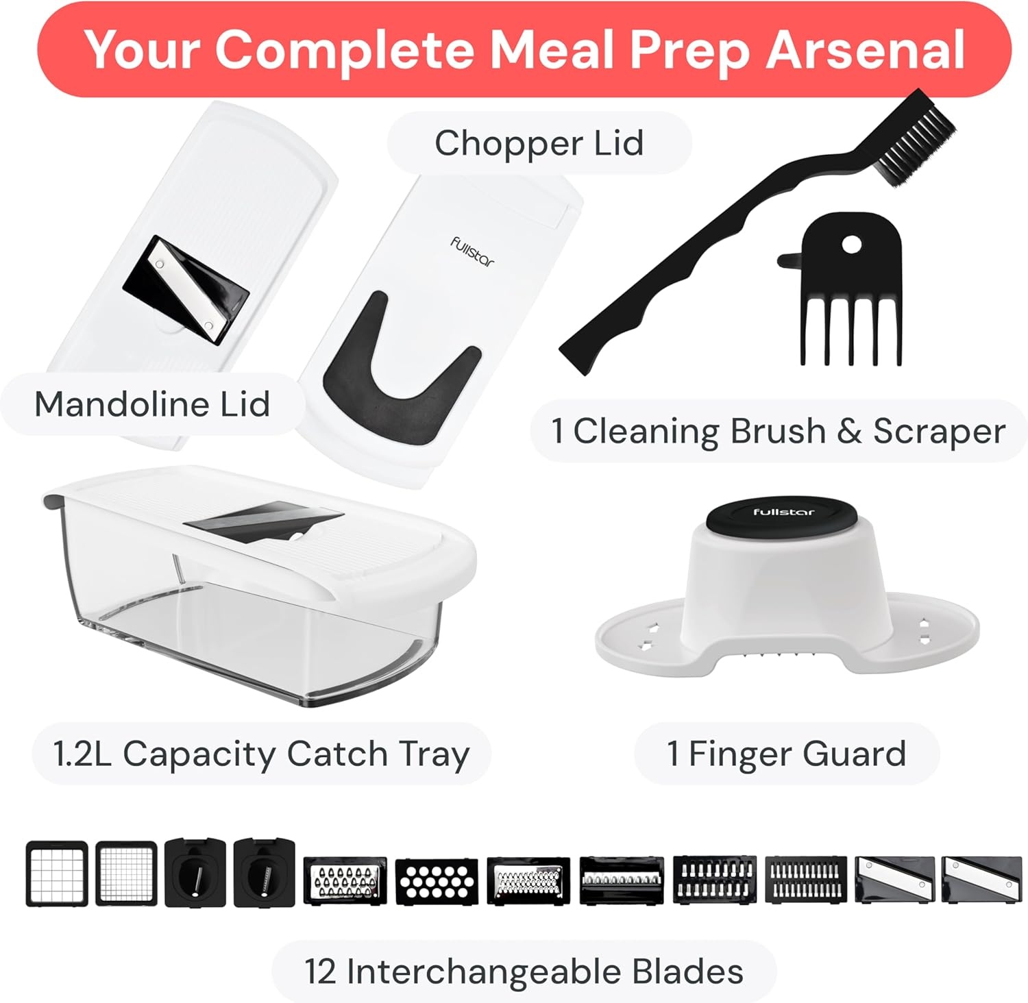 image:imageFullstar Pro Original Vegetable Chopper amp Mandoline Slicer Kitchen Gadget 12 in 1 Veggie Slicer Onion amp Fruit Cutter with Sharp Stainless Steel Blades amp Container AllinOne Meal Prep Tool WhiteWhite