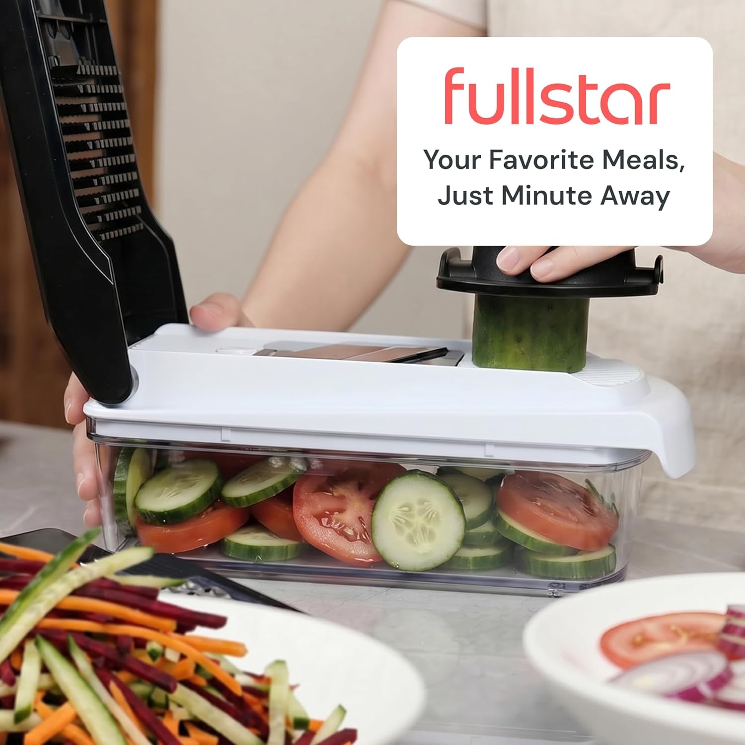 image:imageFullstar Pro Original Vegetable Chopper amp Mandoline Slicer Kitchen Gadget 12 in 1 Veggie Slicer Onion amp Fruit Cutter with Sharp Stainless Steel Blades amp Container AllinOne Meal Prep Tool WhiteWhiteBlack