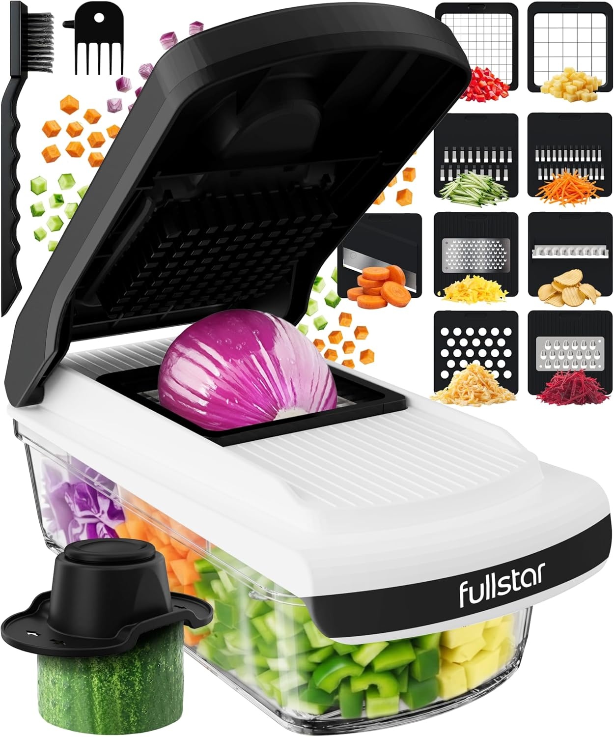 image:imageFullstar Pro Original Vegetable Chopper amp Mandoline Slicer Kitchen Gadget 12 in 1 Veggie Slicer Onion amp Fruit Cutter with Sharp Stainless Steel Blades amp Container AllinOne Meal Prep Tool WhiteWhiteBlack