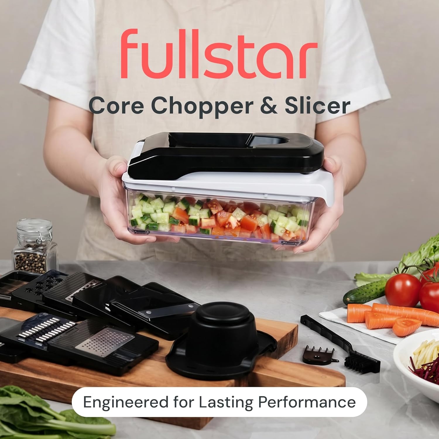 image:imageFullstar Pro Original Vegetable Chopper amp Mandoline Slicer Kitchen Gadget 12 in 1 Veggie Slicer Onion amp Fruit Cutter with Sharp Stainless Steel Blades amp Container AllinOne Meal Prep Tool WhiteWhiteBlack