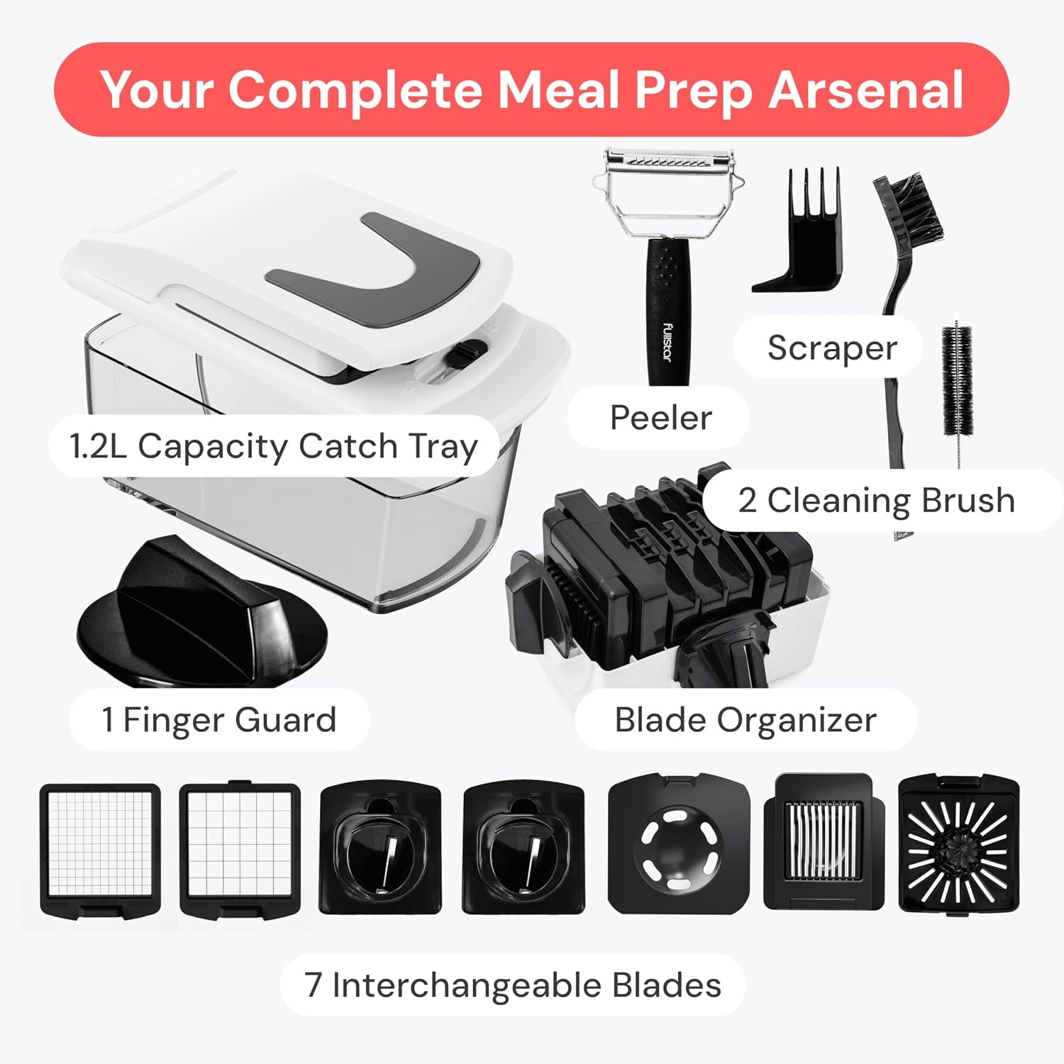 image:imageFullstar Pro Original Vegetable Chopper amp Mandoline Slicer Kitchen Gadget 6 in 1 Veggie Slicer Onion amp Fruit Cutter with Sharp Stainless Steel Blades amp Container AllinOne Meal Prep Tool WhiteStainless Steel