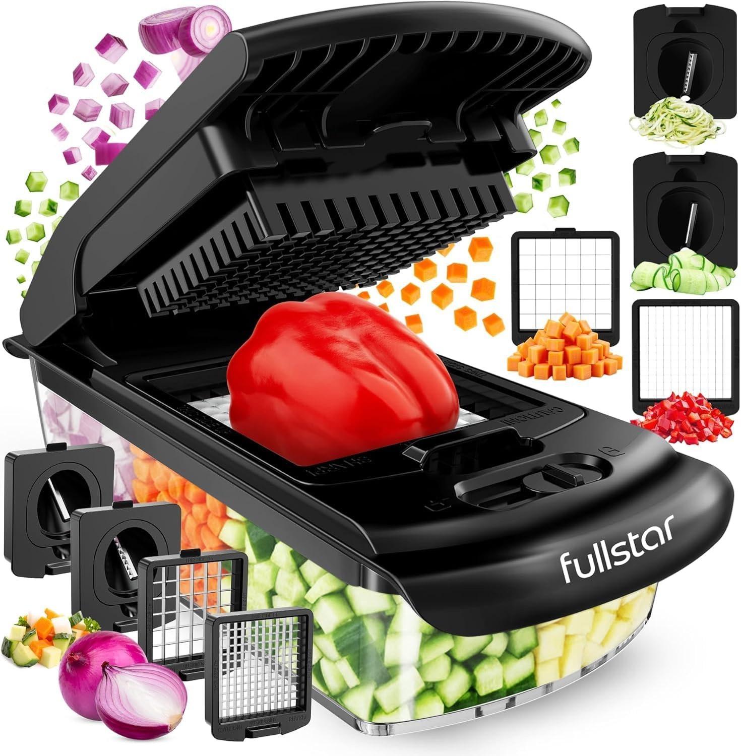 image:imageFullstar Pro Original Vegetable Chopper amp Mandoline Slicer Kitchen Gadget 6 in 1 Veggie Slicer Onion amp Fruit Cutter with Sharp Stainless Steel Blades amp Container AllinOne Meal Prep Tool WhiteBlack