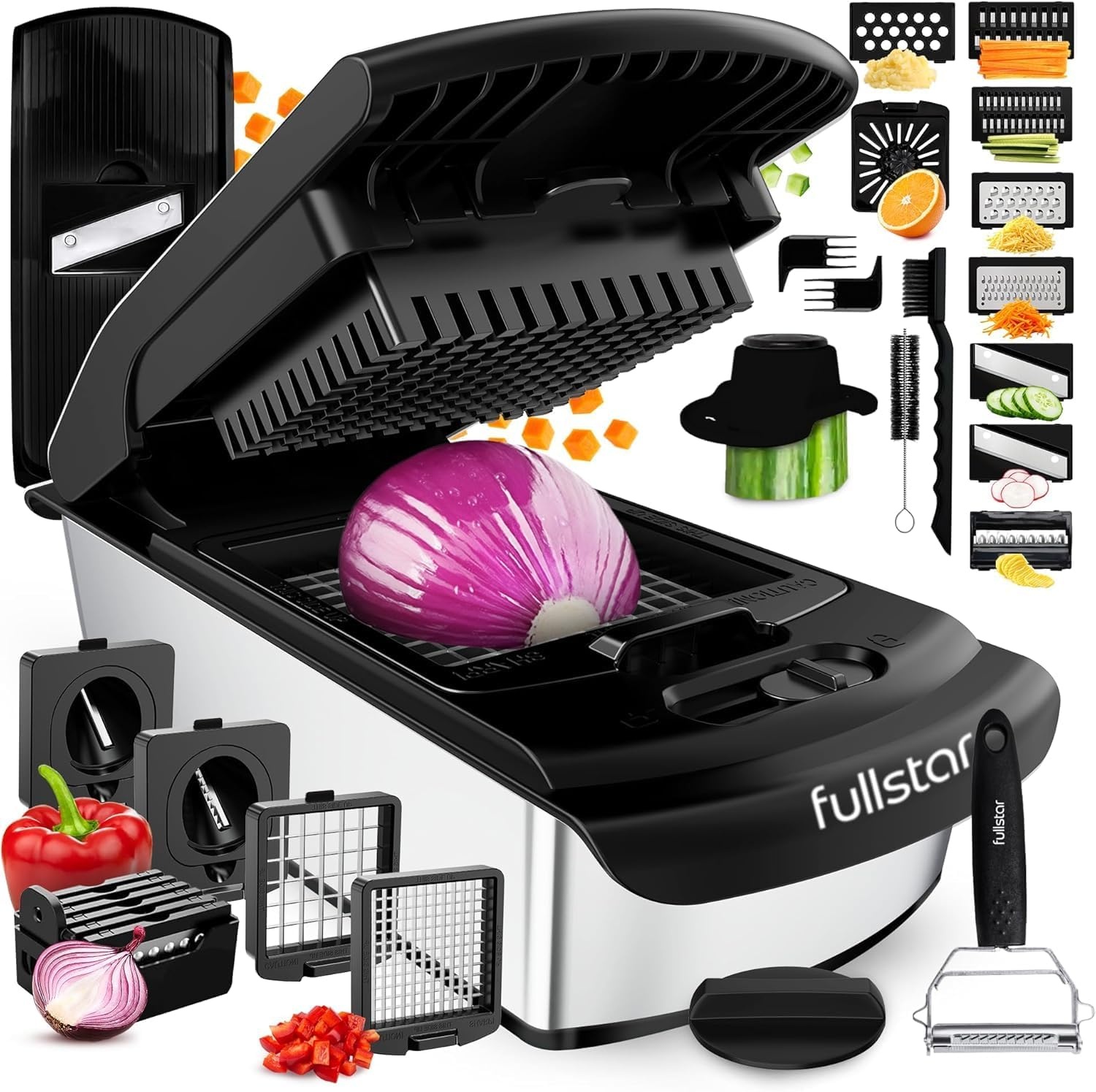 image:imageFullstar Pro Original Vegetable Chopper amp Mandoline Slicer Kitchen Gadget 6 in 1 Veggie Slicer Onion amp Fruit Cutter with Sharp Stainless Steel Blades amp Container AllinOne Meal Prep Tool WhiteStainless Steel