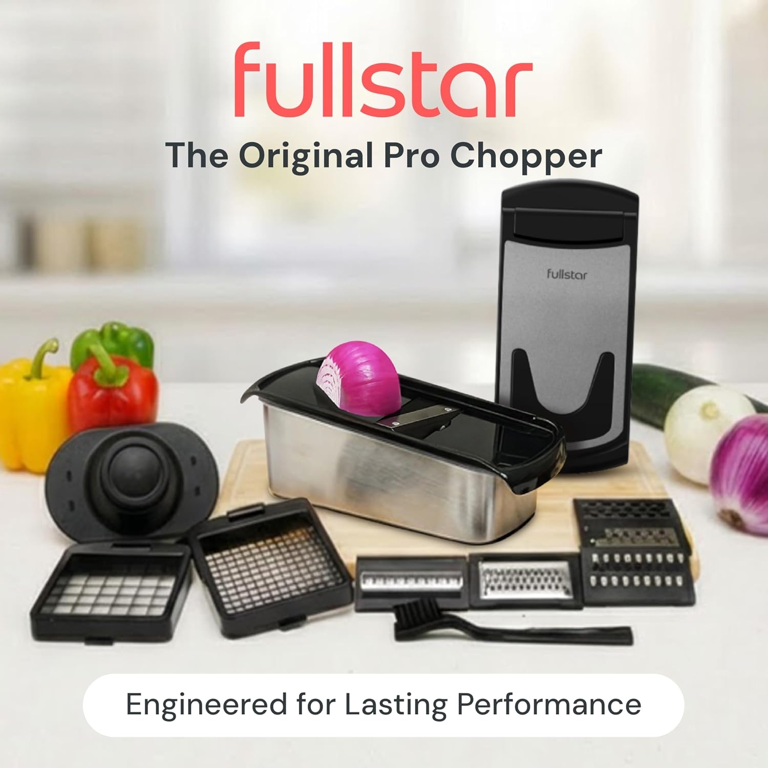 image:imageFullstar Pro Original Vegetable Chopper amp Mandoline Slicer Kitchen Gadget 6 in 1 Veggie Slicer Onion amp Fruit Cutter with Sharp Stainless Steel Blades amp Container AllinOne Meal Prep Tool WhiteStainless Steel