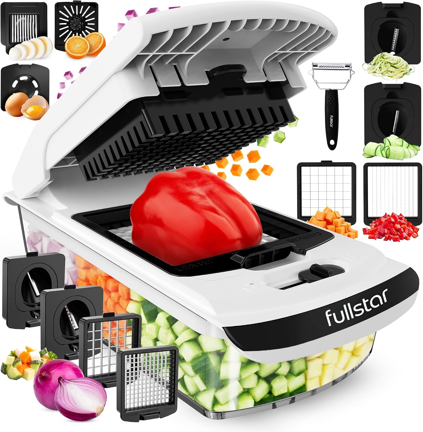 image:imageFullstar Pro Original Vegetable Chopper amp Mandoline Slicer Kitchen Gadget 6 in 1 Veggie Slicer Onion amp Fruit Cutter with Sharp Stainless Steel Blades amp Container AllinOne Meal Prep Tool WhiteStainless Steel