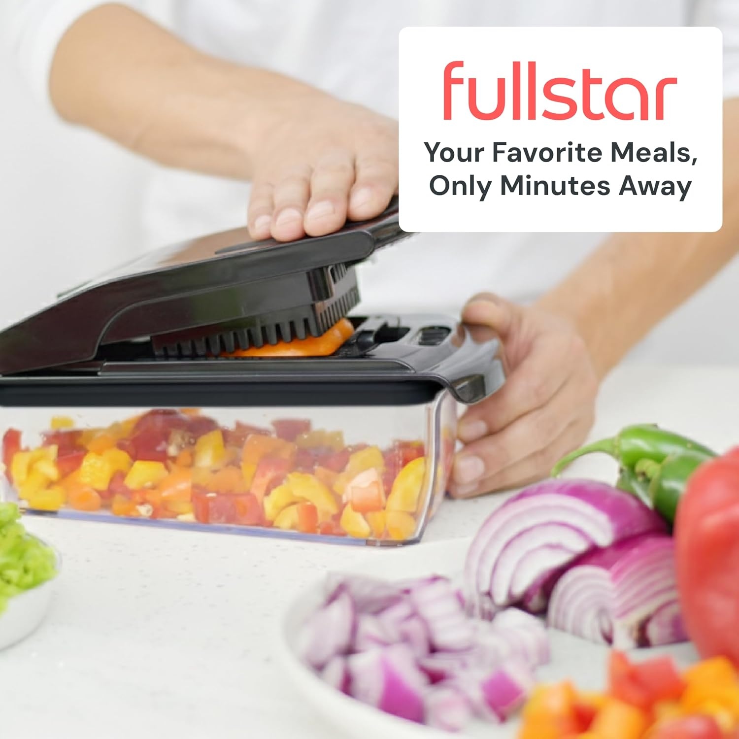 image:imageFullstar Pro Original Vegetable Chopper amp Mandoline Slicer Kitchen Gadget 6 in 1 Veggie Slicer Onion amp Fruit Cutter with Sharp Stainless Steel Blades amp Container AllinOne Meal Prep Tool WhiteBlack