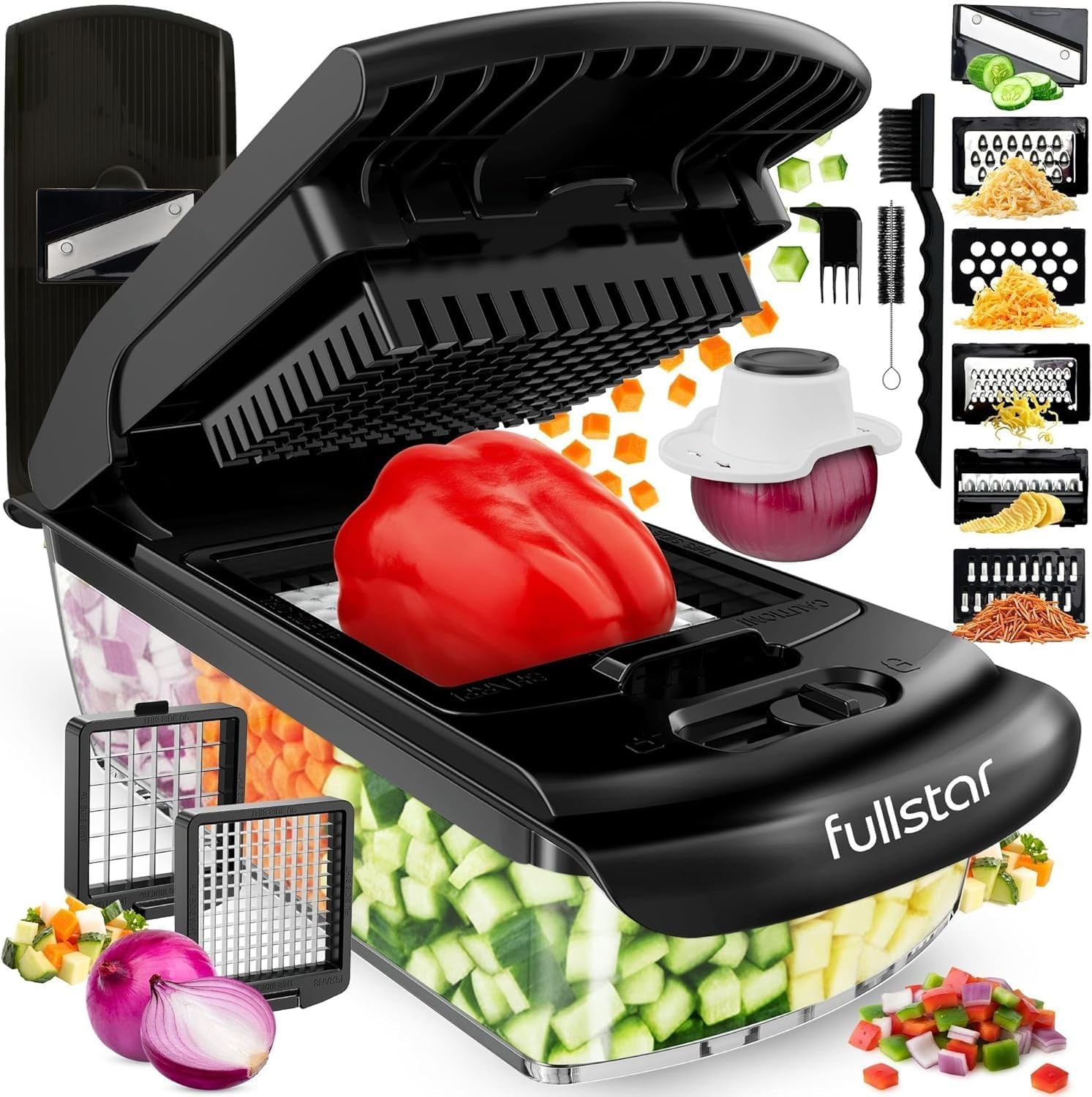 image:imageFullstar Pro Original Vegetable Chopper amp Mandoline Slicer Kitchen Gadget 6 in 1 Veggie Slicer Onion amp Fruit Cutter with Sharp Stainless Steel Blades amp Container AllinOne Meal Prep Tool WhiteBlack