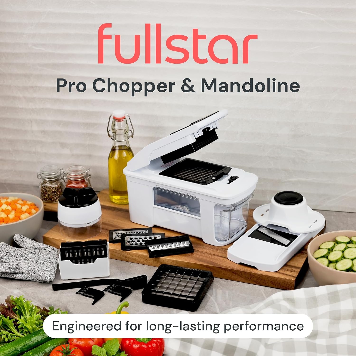 image:imageFullstar Pro XL Vegetable Chopper amp Mandoline Slicer w PullOut Catch Tray 4 in 1 Veggie Onion amp Fruit Slicer Dicer amp Grater with Sharp Stainless Steel Blades XL Food Prep Set WhiteWhite