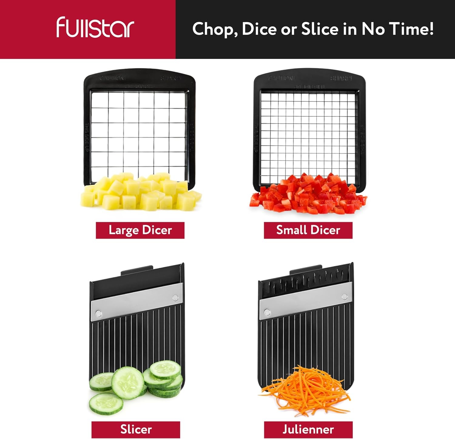 image:imageFullstar Pro XL Vegetable Chopper amp Mandoline Slicer w PullOut Catch Tray 4 in 1 Veggie Onion amp Fruit Slicer Dicer amp Grater with Sharp Stainless Steel Blades XL Food Prep Set WhiteBlack