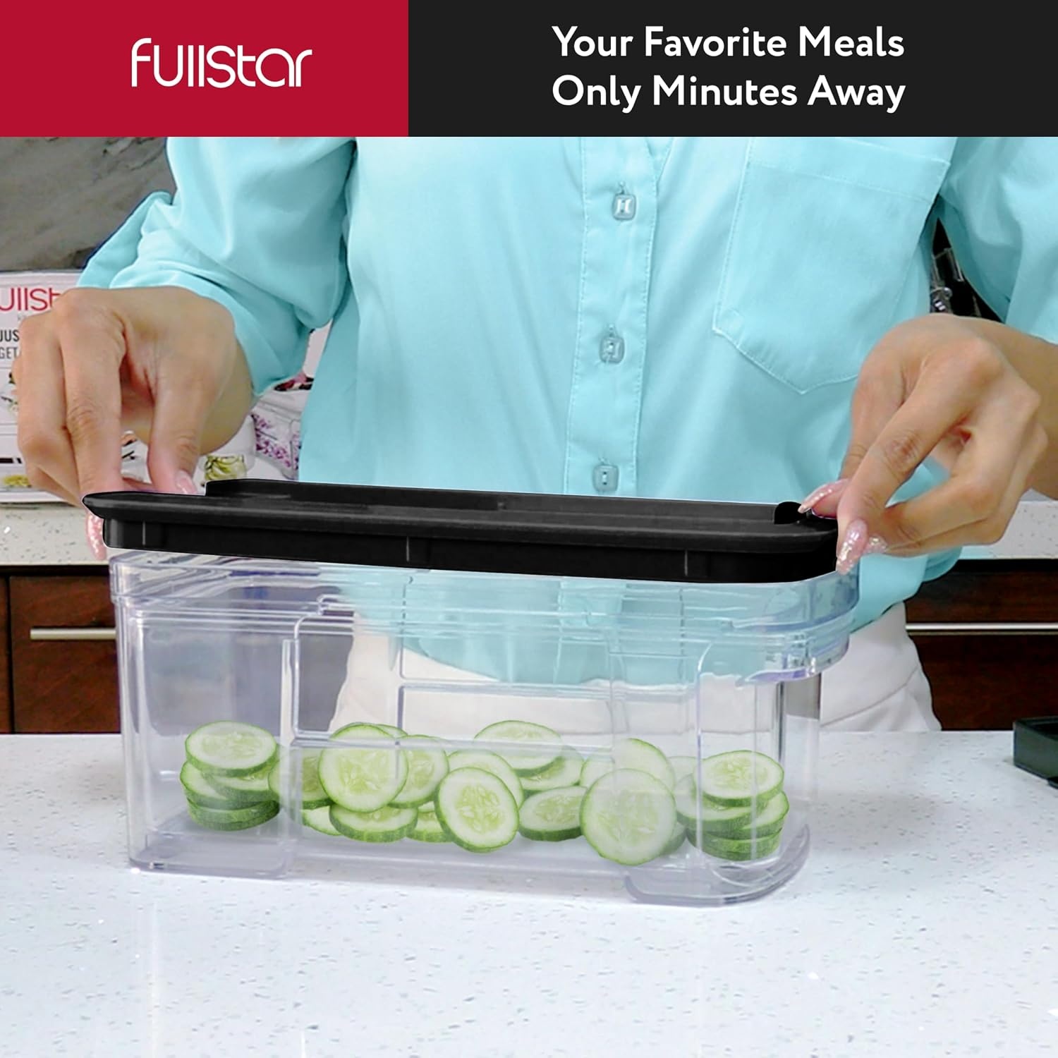 image:imageFullstar Pro XL Vegetable Chopper amp Mandoline Slicer w PullOut Catch Tray 4 in 1 Veggie Onion amp Fruit Slicer Dicer amp Grater with Sharp Stainless Steel Blades XL Food Prep Set WhiteBlack