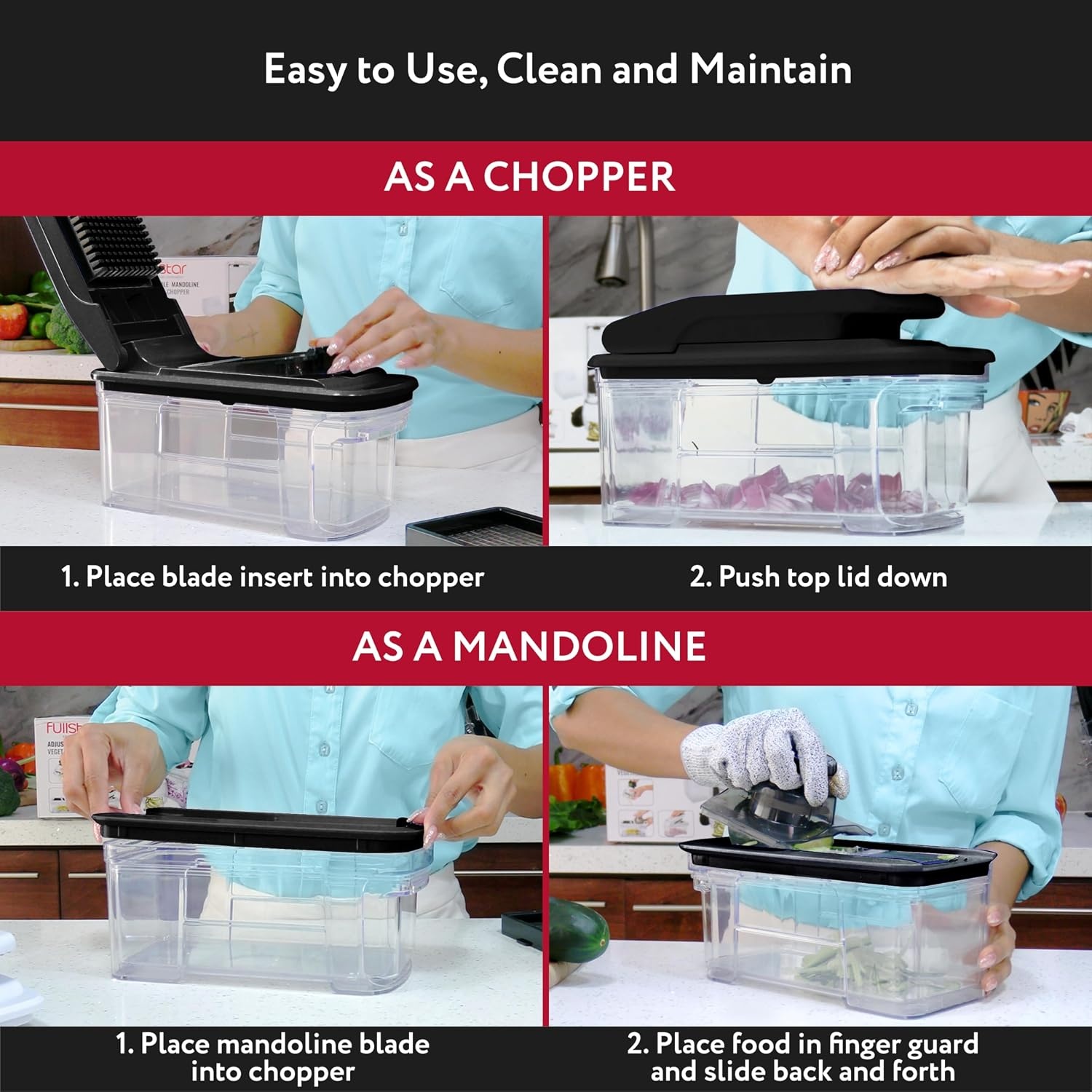 image:imageFullstar Pro XL Vegetable Chopper amp Mandoline Slicer w PullOut Catch Tray 4 in 1 Veggie Onion amp Fruit Slicer Dicer amp Grater with Sharp Stainless Steel Blades XL Food Prep Set WhiteBlack