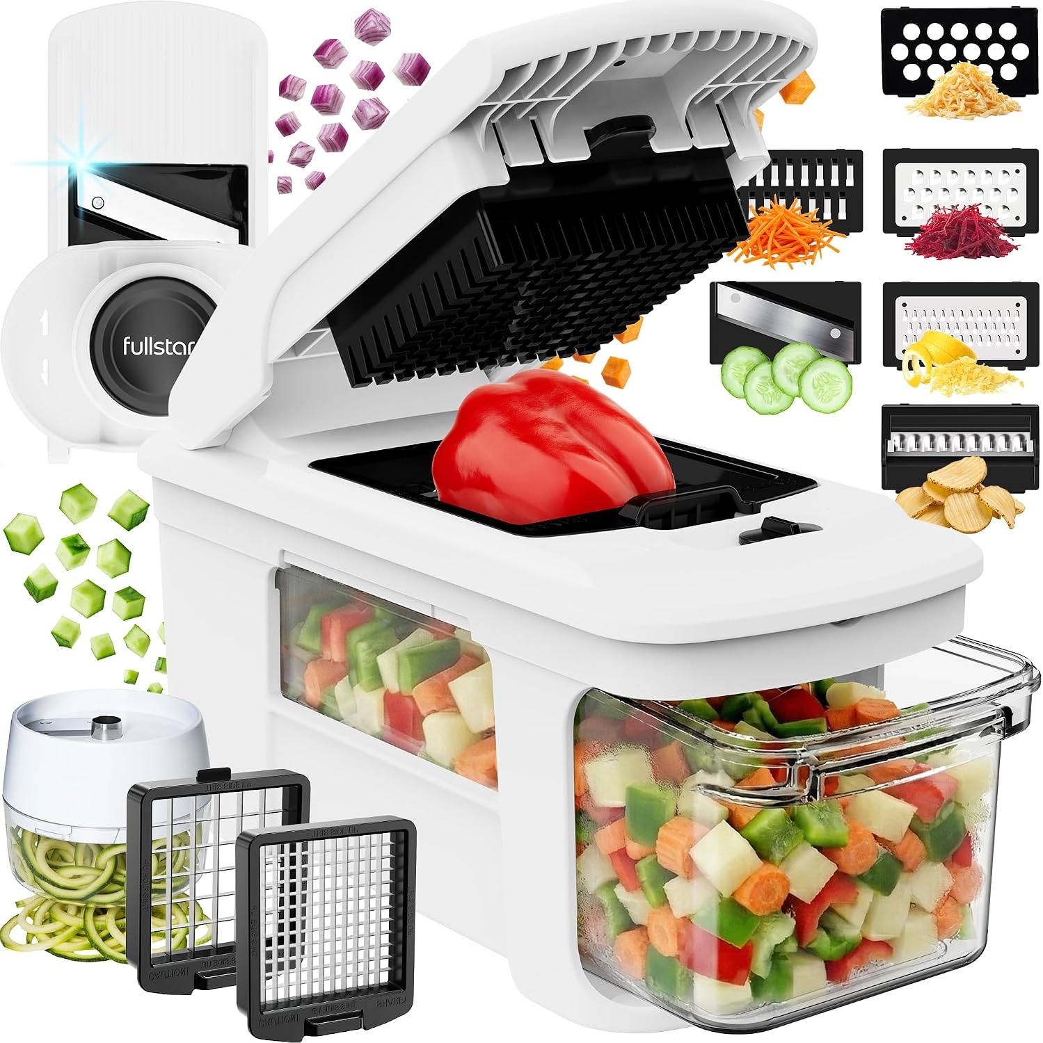 image:imageFullstar Pro XL Vegetable Chopper amp Mandoline Slicer w PullOut Catch Tray 4 in 1 Veggie Onion amp Fruit Slicer Dicer amp Grater with Sharp Stainless Steel Blades XL Food Prep Set WhiteWhite