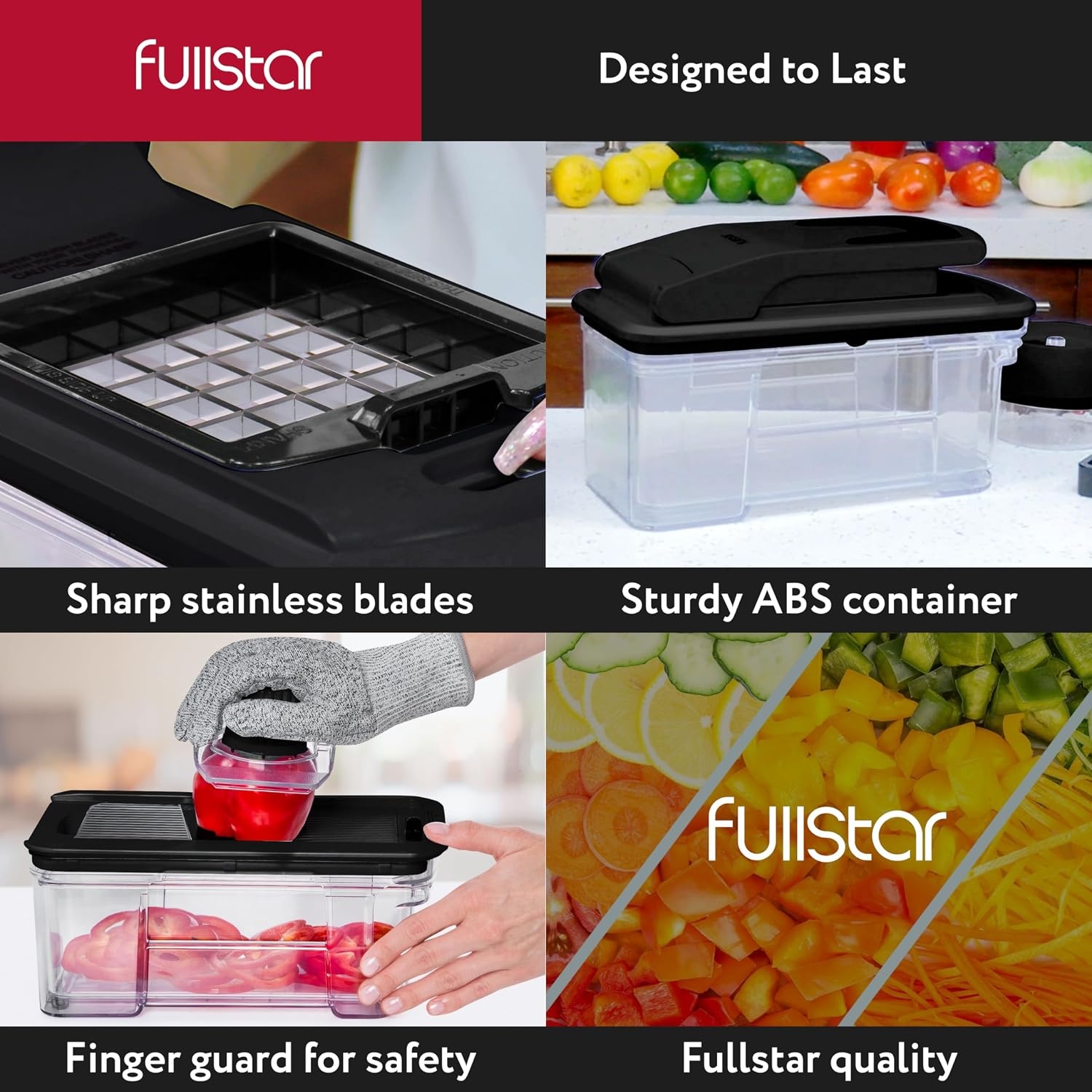 image:imageFullstar Pro XL Vegetable Chopper amp Mandoline Slicer w PullOut Catch Tray 4 in 1 Veggie Onion amp Fruit Slicer Dicer amp Grater with Sharp Stainless Steel Blades XL Food Prep Set WhiteBlack