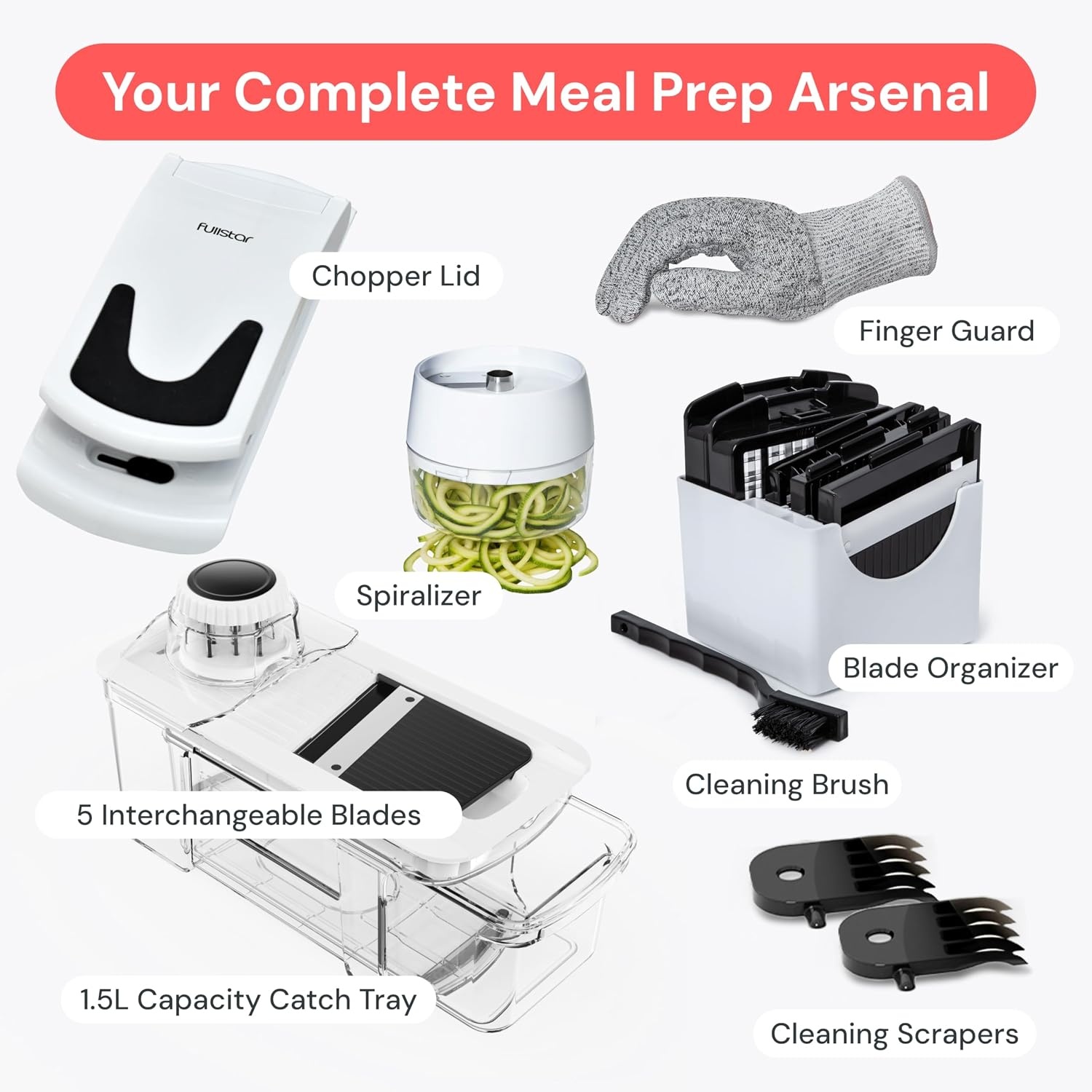 image:imageFullstar Pro XL Vegetable Chopper amp Mandoline Slicer w PullOut Catch Tray 4 in 1 Veggie Onion amp Fruit Slicer Dicer amp Grater with Sharp Stainless Steel Blades XL Food Prep Set WhiteBlack