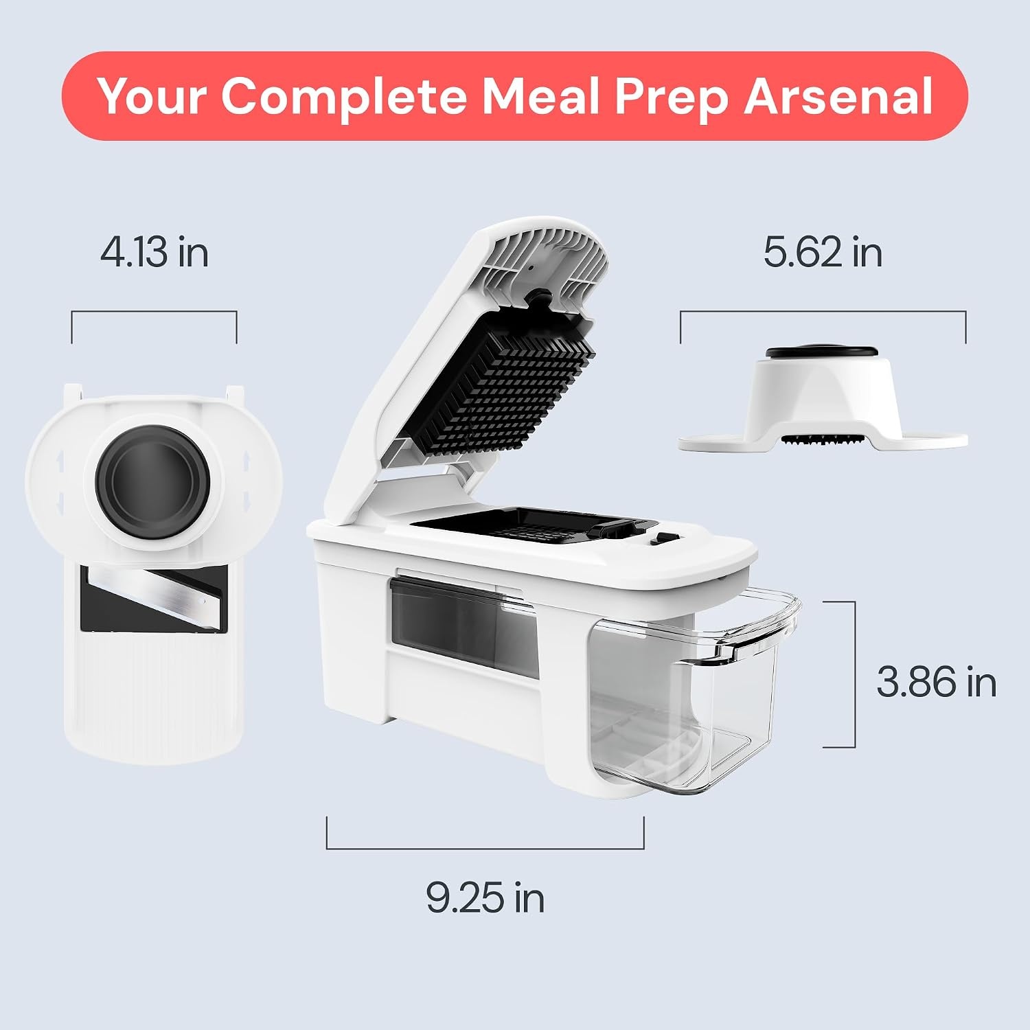 image:imageFullstar Pro XL Vegetable Chopper amp Mandoline Slicer w PullOut Catch Tray 4 in 1 Veggie Onion amp Fruit Slicer Dicer amp Grater with Sharp Stainless Steel Blades XL Food Prep Set WhiteWhite