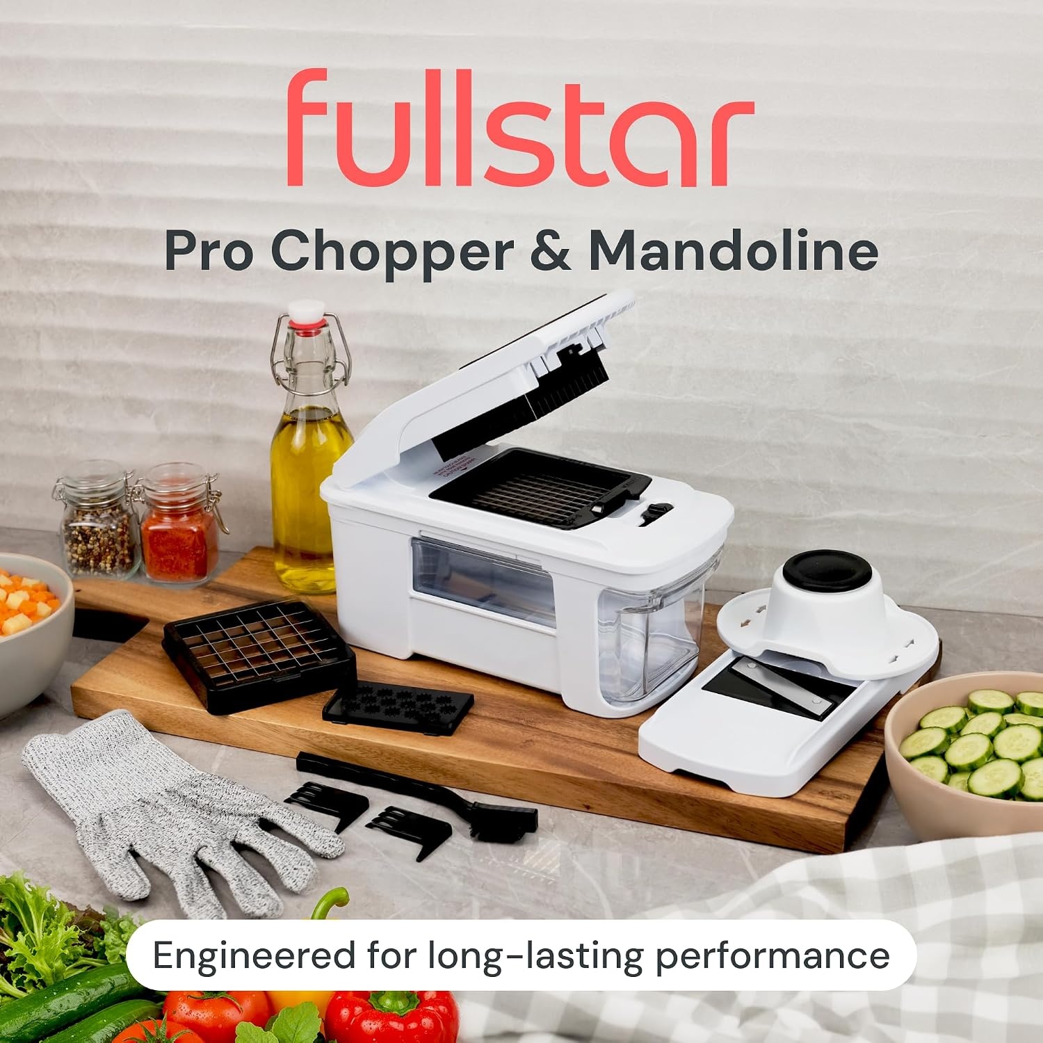 image:imageFullstar Pro XL Vegetable Chopper amp Mandoline Slicer w PullOut Catch Tray 4 in 1 Veggie Onion amp Fruit Slicer Dicer amp Grater with Sharp Stainless Steel Blades XL Food Prep Set WhiteWhite