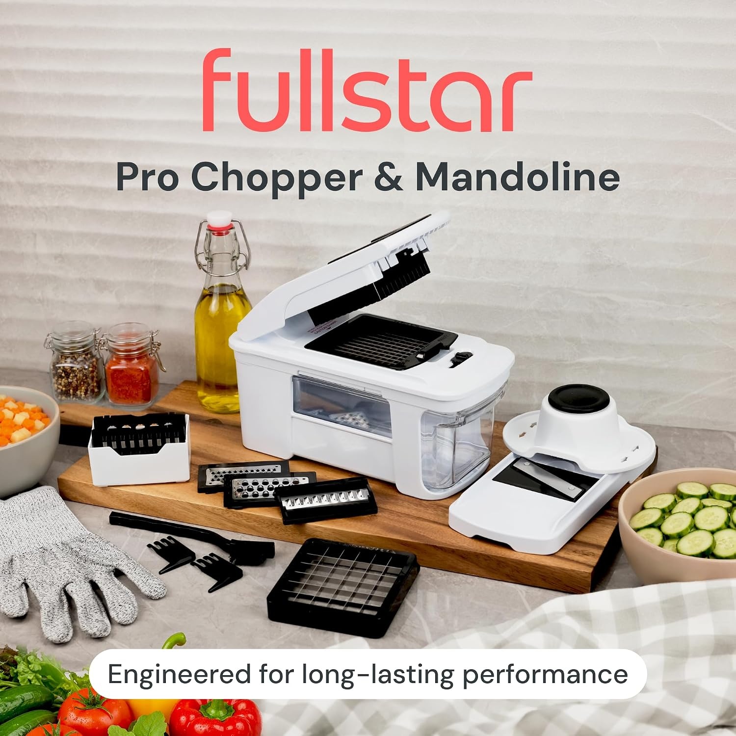 image:imageFullstar Pro XL Vegetable Chopper amp Mandoline Slicer w PullOut Catch Tray 4 in 1 Veggie Onion amp Fruit Slicer Dicer amp Grater with Sharp Stainless Steel Blades XL Food Prep Set WhiteWhite