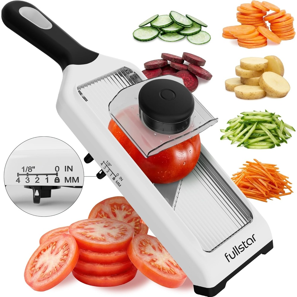 image:imageFullstar Handheld Mandoline Vegetable Slicer amp Julienne Cutter 2 in 1 Onion Veggie amp Fruit Slicer 4 Thickness Settings with Stainless Steel Guard for Easy amp Safer Slicing WhiteWhite