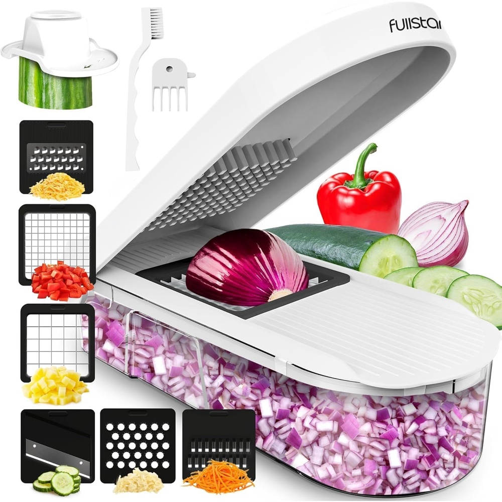 image:imageFullstar Pro Original Vegetable Chopper amp Mandoline Slicer Kitchen Gadget 12 in 1 Veggie Slicer Onion amp Fruit Cutter with Sharp Stainless Steel Blades amp Container AllinOne Meal Prep Tool WhiteFull White