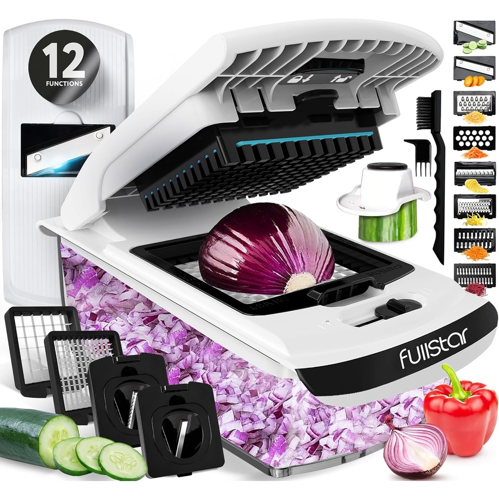 image:imageFullstar Pro Original Vegetable Chopper amp Mandoline Slicer Kitchen Gadget 12 in 1 Veggie Slicer Onion amp Fruit Cutter with Sharp Stainless Steel Blades amp Container AllinOne Meal Prep Tool WhiteWhite