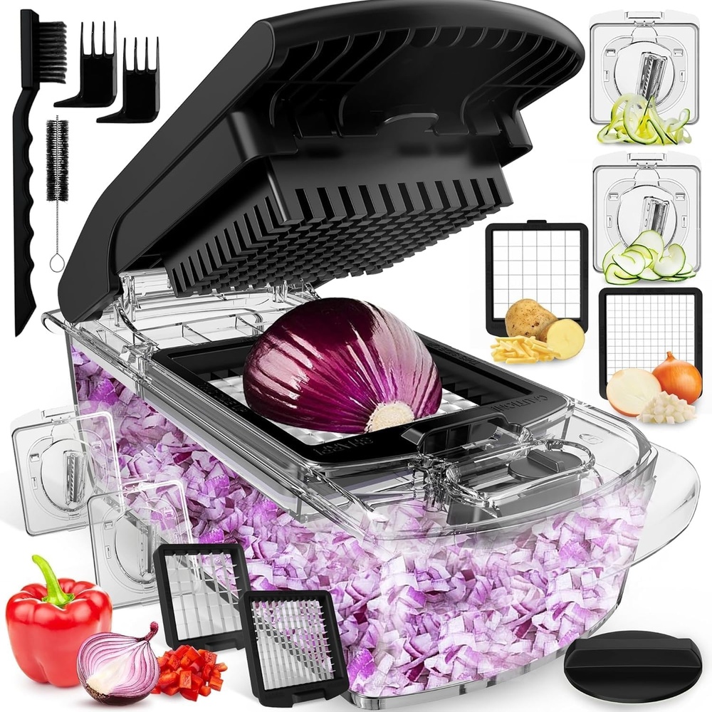 image:imageFullstar Pro Original Vegetable Chopper amp Mandoline Slicer Kitchen Gadget 6 in 1 Veggie Slicer Onion amp Fruit Cutter with Sharp Stainless Steel Blades amp Container AllinOne Meal Prep Tool WhiteClear
