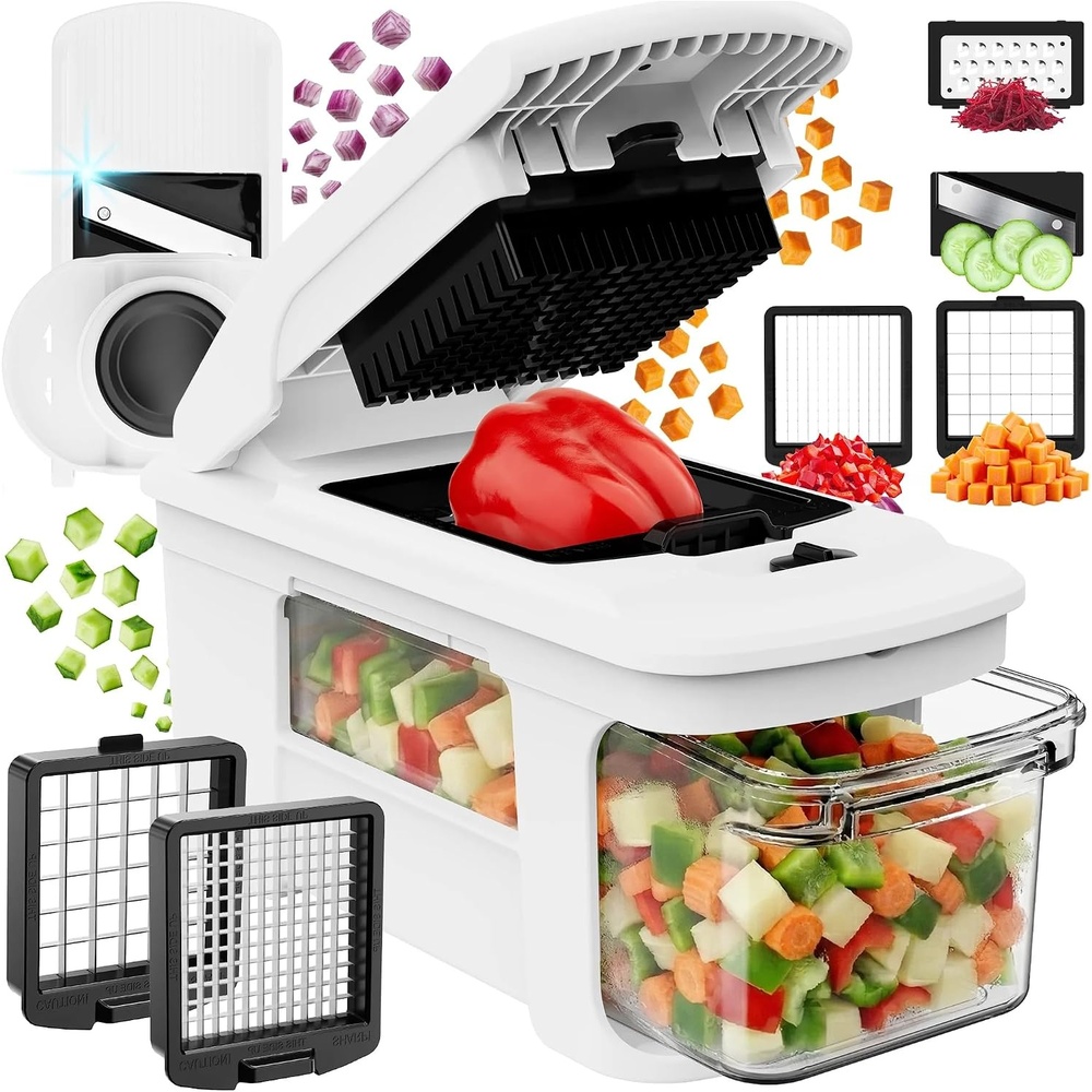 image:imageFullstar Pro XL Vegetable Chopper amp Mandoline Slicer w PullOut Catch Tray 4 in 1 Veggie Onion amp Fruit Slicer Dicer amp Grater with Sharp Stainless Steel Blades XL Food Prep Set WhiteWhite