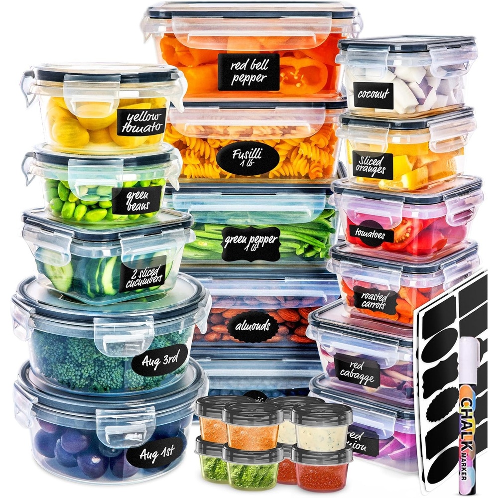 image:imagefullstar 50Piece Plastic Food Storage Containers with Lids 24 Containers amp 24 Lids  Leakproof BPAFree Meal Prep Containers Reusable Lunch Storage Set for Kitchen Organization Pack of 50