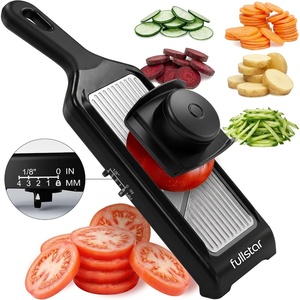 Fullstar – Handheld Mandoline Vegetable Slicer & Julienne Cutter | 2 in 1 Onion, Veggie & Fruit Slicer, 4 Thickness Settings with Stainless Steel Guard for Easy & Safer Slicing (White)(Stainless Steel Black)