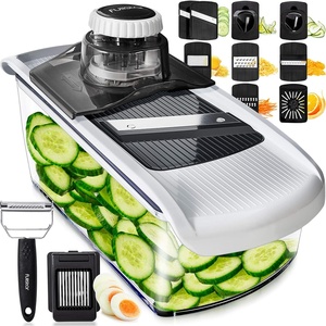 Fullstar Pro Mandoline Vegetable Slicer, Grater & Spiralizer with Container | 6 in 1 Fruit Cutter, Cheese Grater & Spiralizer with Safety Gloves, Stainless Steel Blades & Container (White)(White/Black)