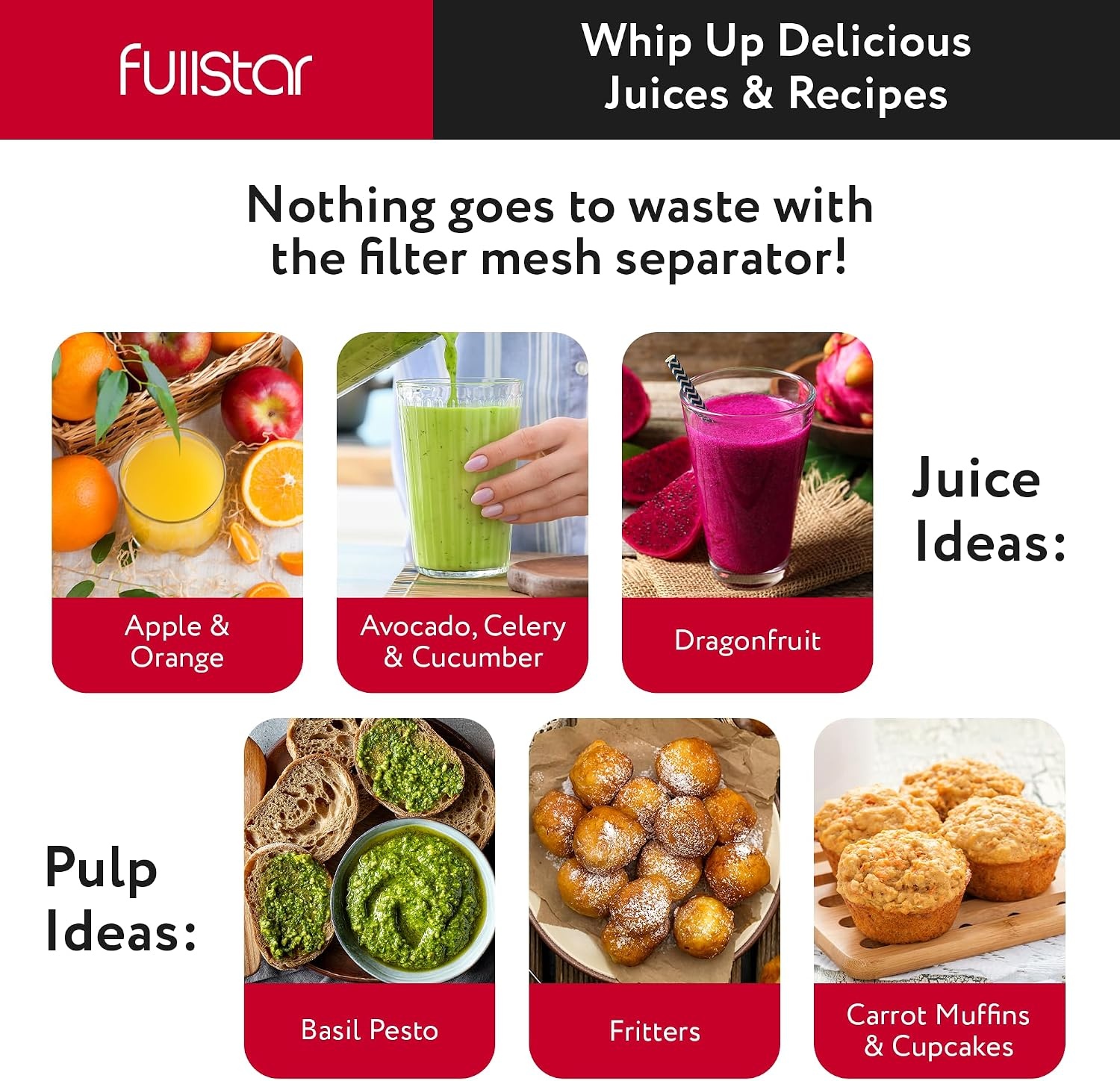 image:imageFullstar Juicer Machines Vegetable and Fruit 400W Compact Juicer 3 Wide Mouth 2Speed Setting Stainless Steel BPAFree Black