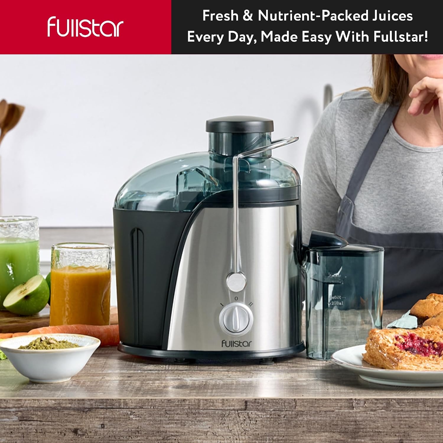image:imageFullstar Juicer Machines Vegetable and Fruit 400W Compact Juicer 3 Wide Mouth 2Speed Setting Stainless Steel BPAFree Black