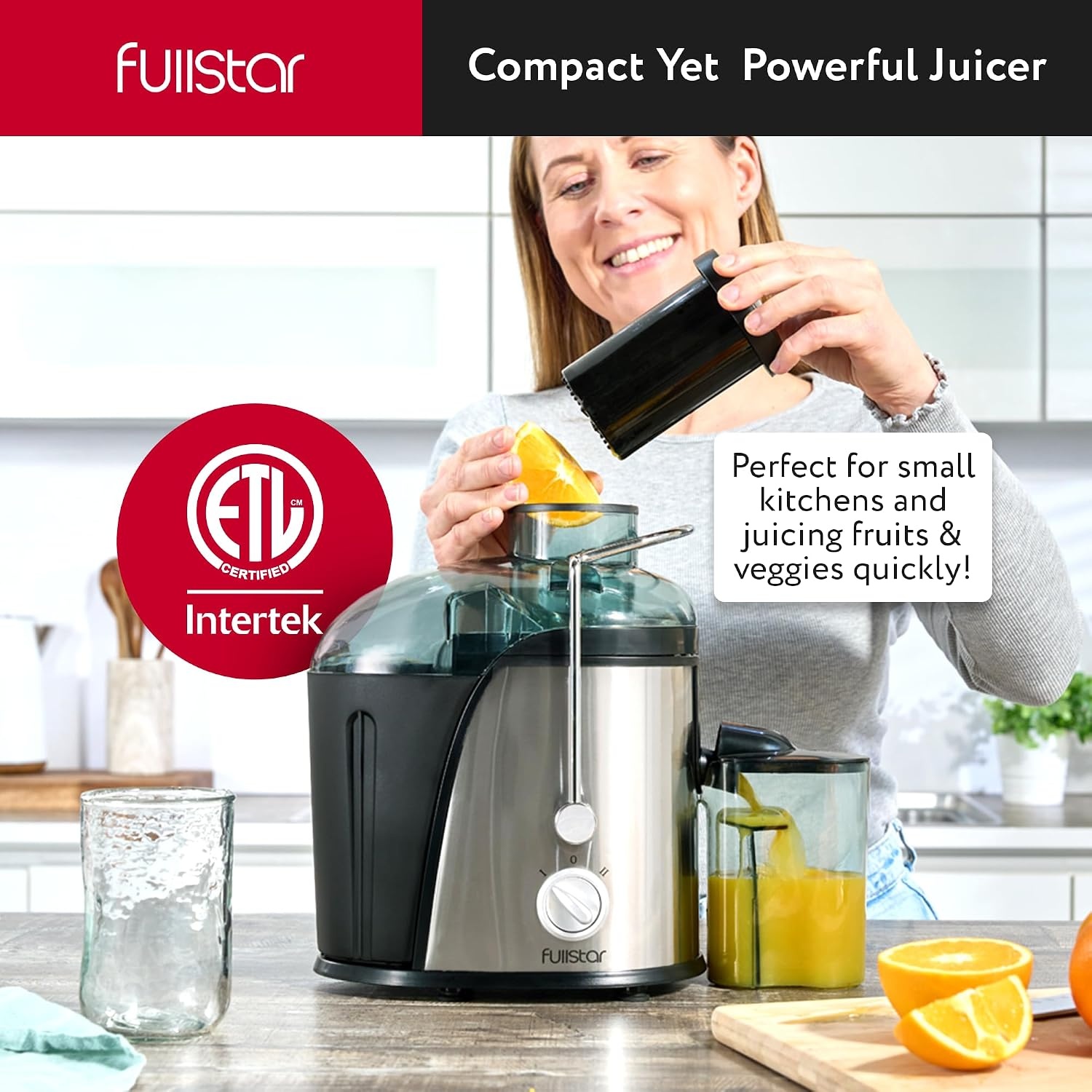 image:imageFullstar Juicer Machines Vegetable and Fruit 400W Compact Juicer 3 Wide Mouth 2Speed Setting Stainless Steel BPAFree Black