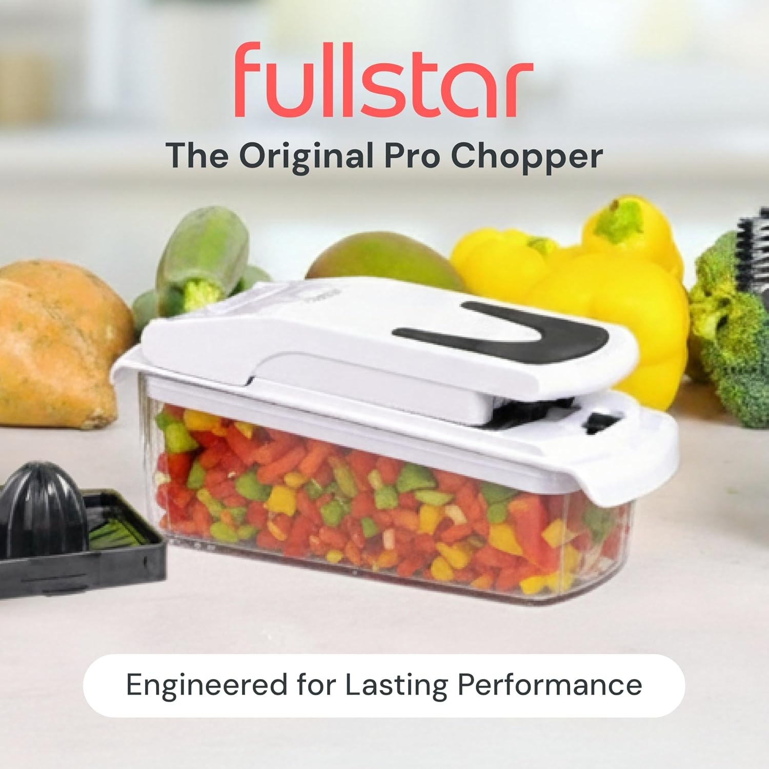 image:imageFullstar Pro Original Vegetable Chopper Kitchen Prep Tool 2 in 1 Veggie Slicer Onion amp Fruit Cutter with Sharp Stainless Steel Blades amp Container AllinOne Food Prep Tool BlackStainless Steel