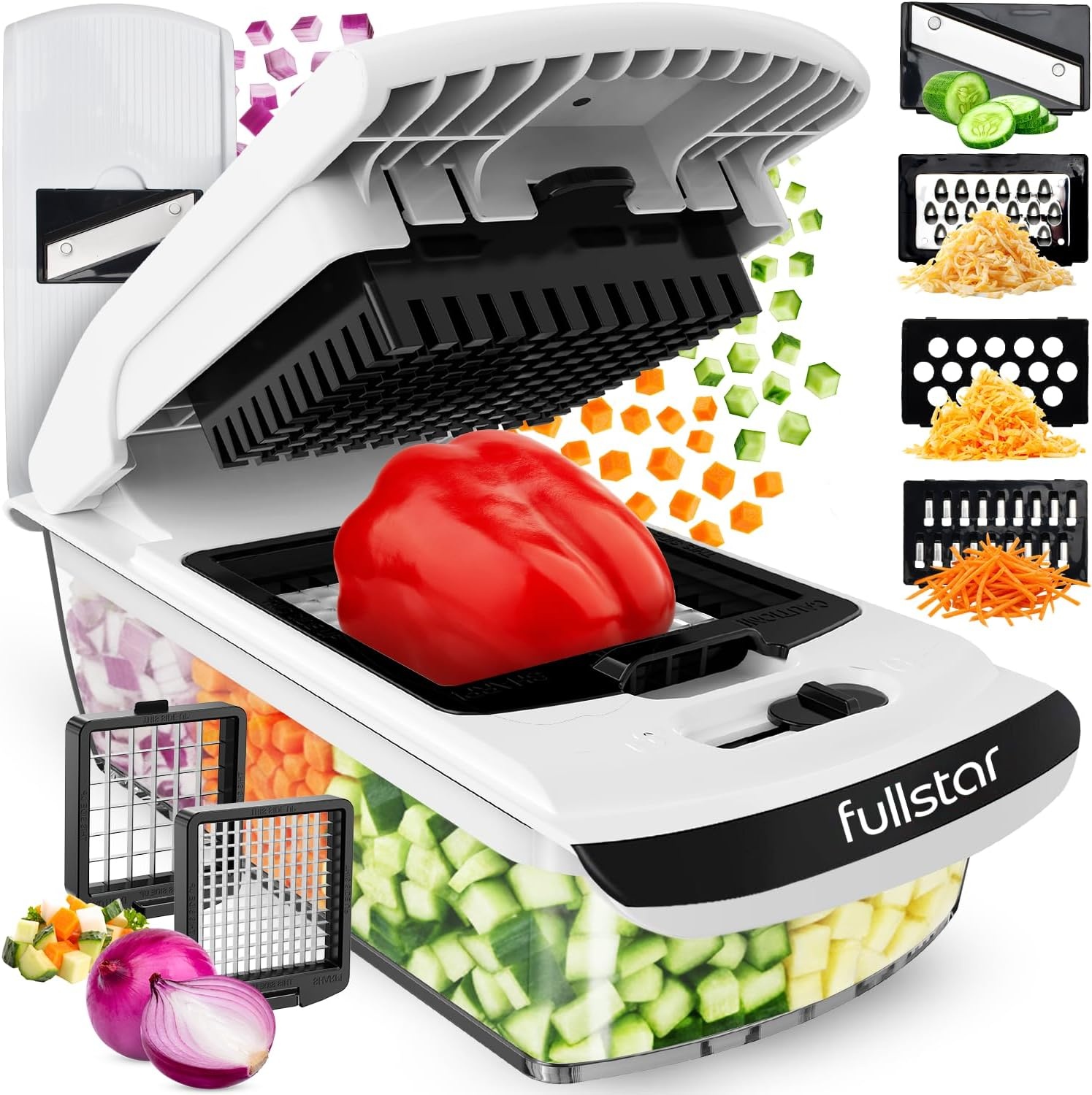 image:imageFullstar Pro Original Vegetable Chopper Kitchen Prep Tool 2 in 1 Veggie Slicer Onion amp Fruit Cutter with Sharp Stainless Steel Blades amp Container AllinOne Food Prep Tool BlackWhite