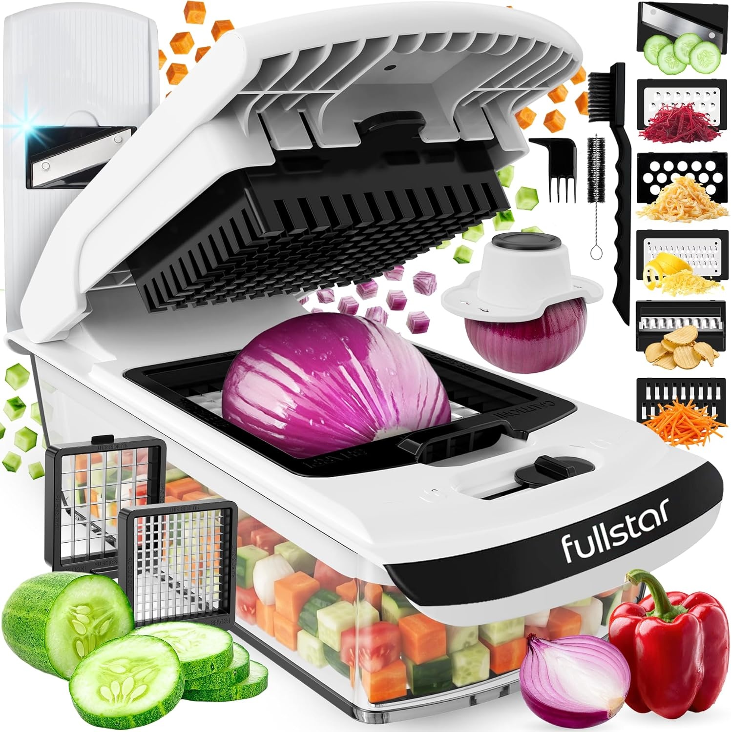image:imageFullstar Pro Original Vegetable Chopper Kitchen Prep Tool 2 in 1 Veggie Slicer Onion amp Fruit Cutter with Sharp Stainless Steel Blades amp Container AllinOne Food Prep Tool BlackWhite