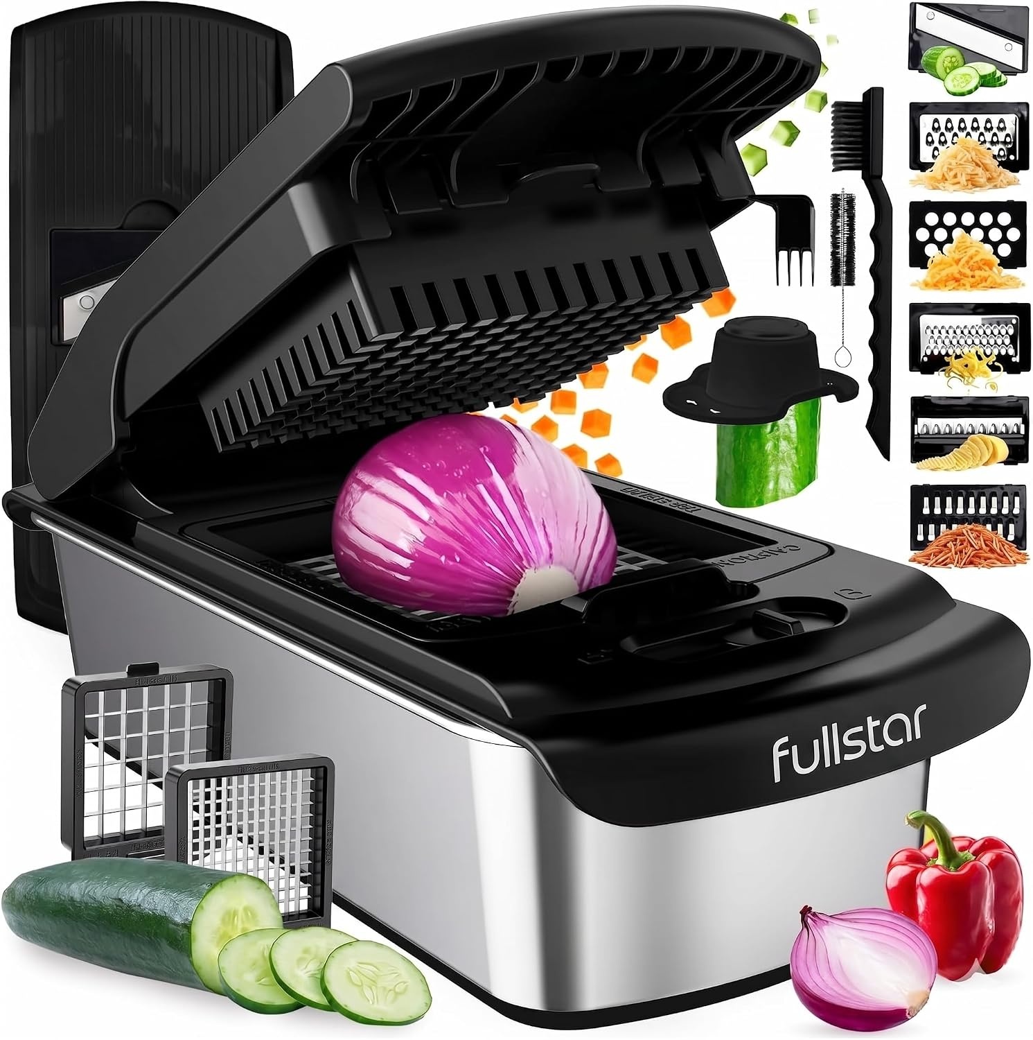 image:imageFullstar Pro Original Vegetable Chopper Kitchen Prep Tool 2 in 1 Veggie Slicer Onion amp Fruit Cutter with Sharp Stainless Steel Blades amp Container AllinOne Food Prep Tool BlackStainless Steel