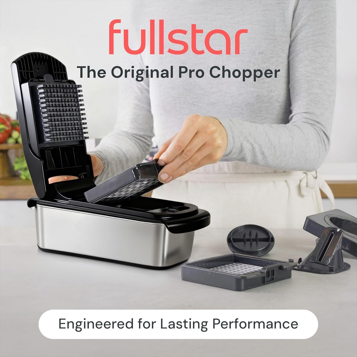 image:imageFullstar Pro Original Vegetable Chopper Kitchen Prep Tool 2 in 1 Veggie Slicer Onion amp Fruit Cutter with Sharp Stainless Steel Blades amp Container AllinOne Food Prep Tool BlackStainless Steel