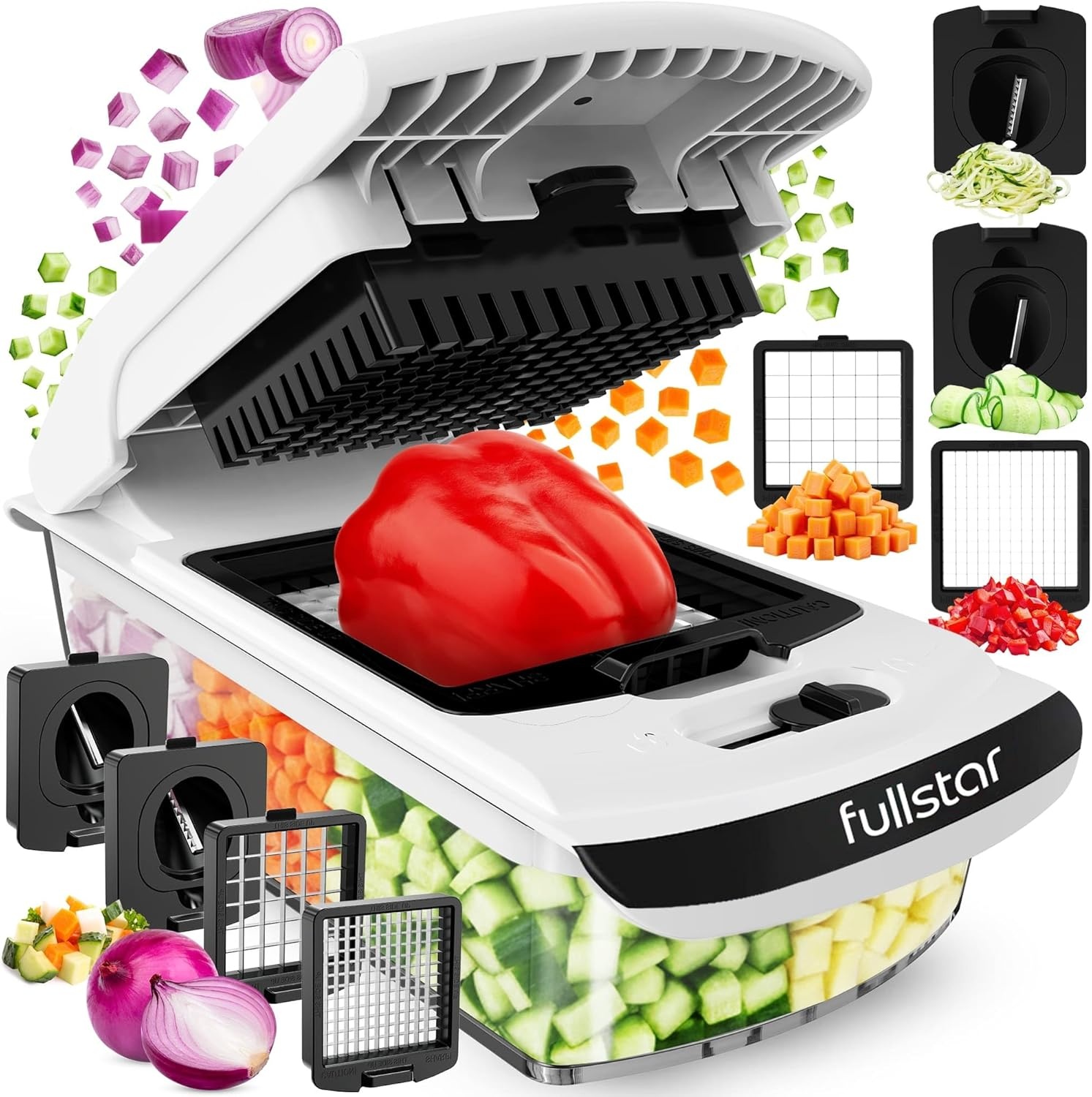 image:imageFullstar Pro Original Vegetable Chopper Kitchen Prep Tool 2 in 1 Veggie Slicer Onion amp Fruit Cutter with Sharp Stainless Steel Blades amp Container AllinOne Food Prep Tool BlackWhite