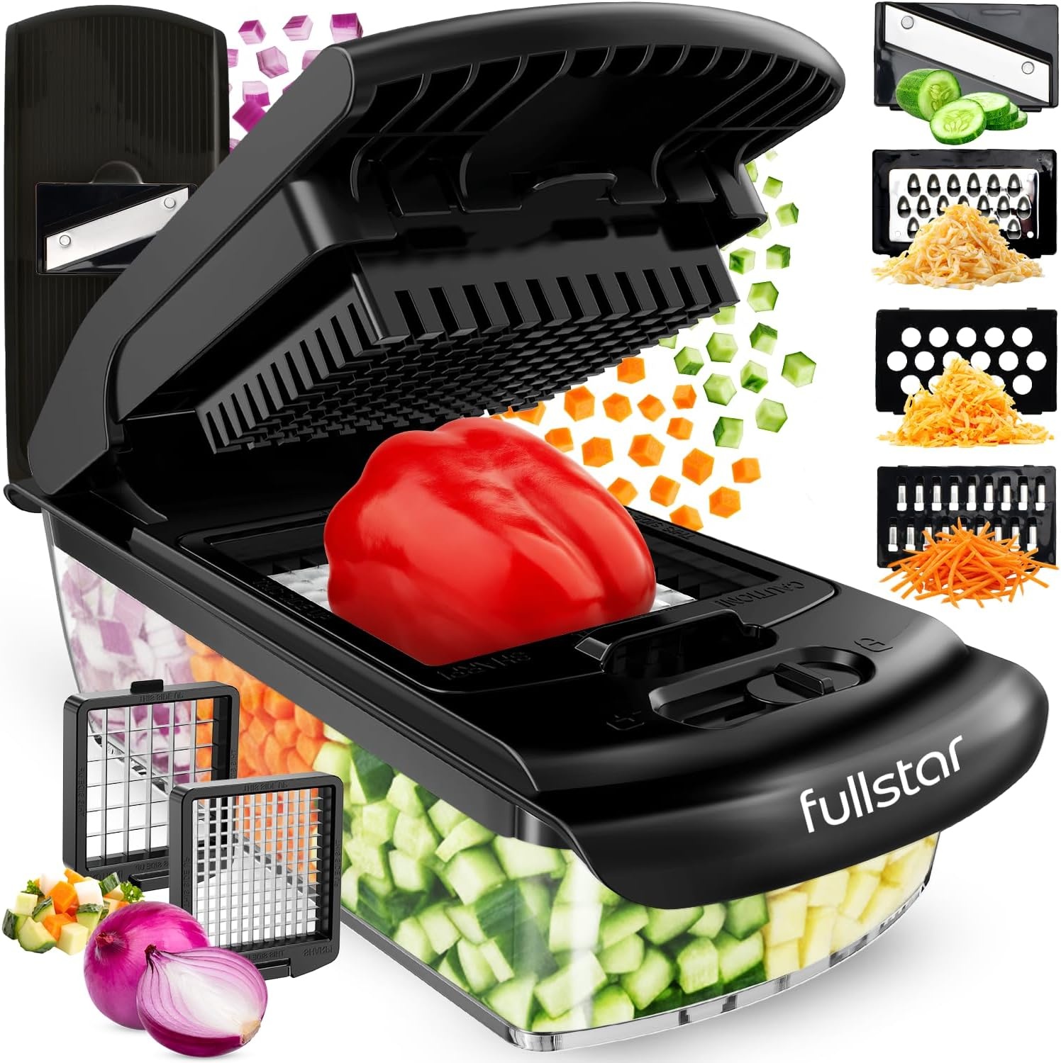 image:imageFullstar Pro Original Vegetable Chopper Kitchen Prep Tool 2 in 1 Veggie Slicer Onion amp Fruit Cutter with Sharp Stainless Steel Blades amp Container AllinOne Food Prep Tool BlackBlack