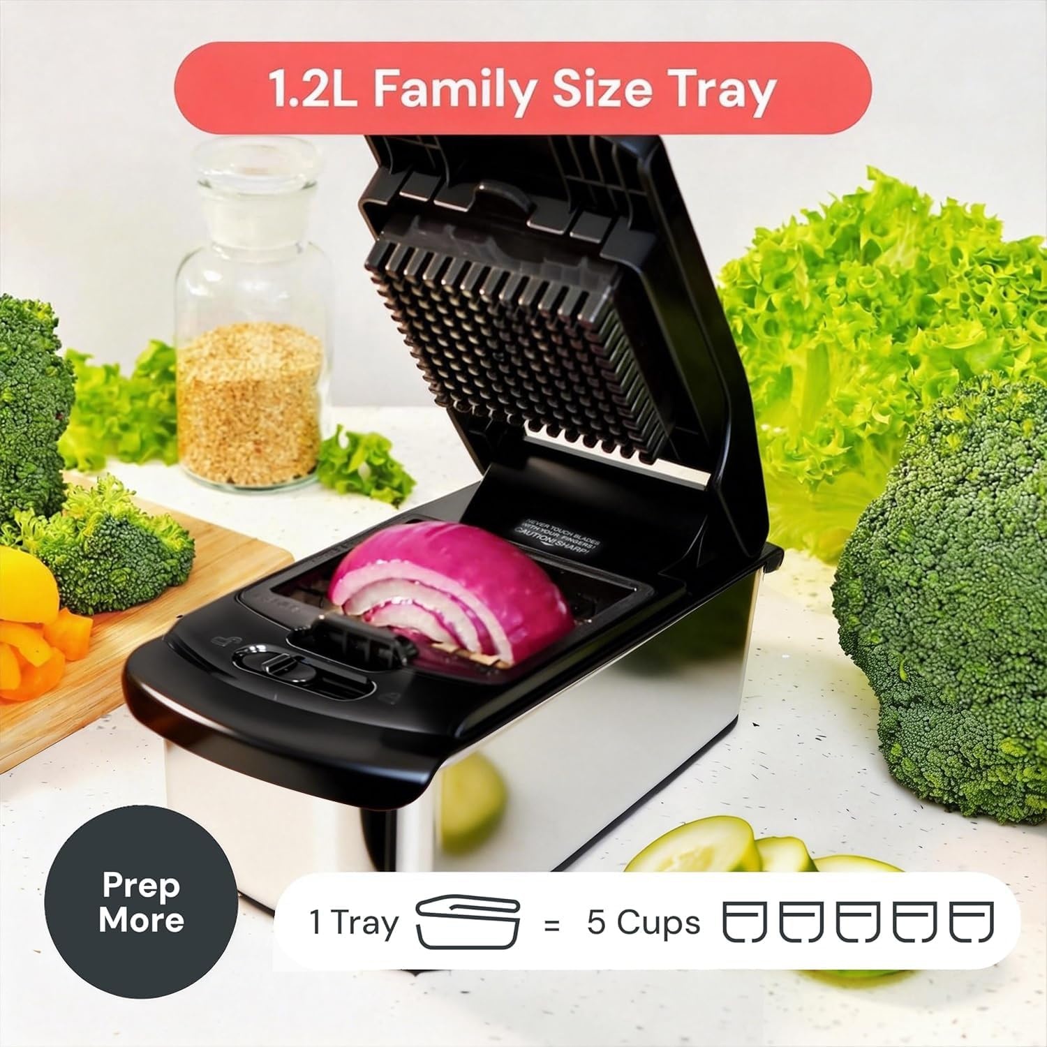 image:imageFullstar Pro Original Vegetable Chopper Kitchen Prep Tool 2 in 1 Veggie Slicer Onion amp Fruit Cutter with Sharp Stainless Steel Blades amp Container AllinOne Food Prep Tool BlackStainless Steel