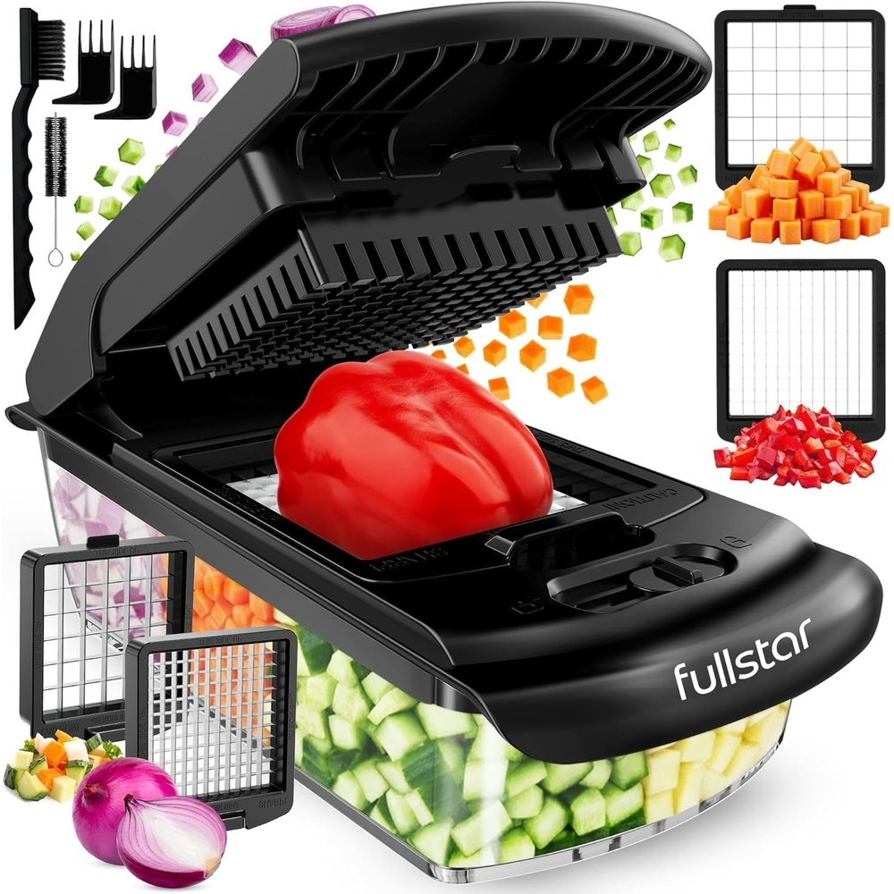 image:imageFullstar Pro Original Vegetable Chopper Kitchen Prep Tool  2 in 1 Veggie Slicer Onion amp Fruit Cutter with Sharp Stainless Steel Blades amp Container AllinOne Food Prep Tool BlackBlack